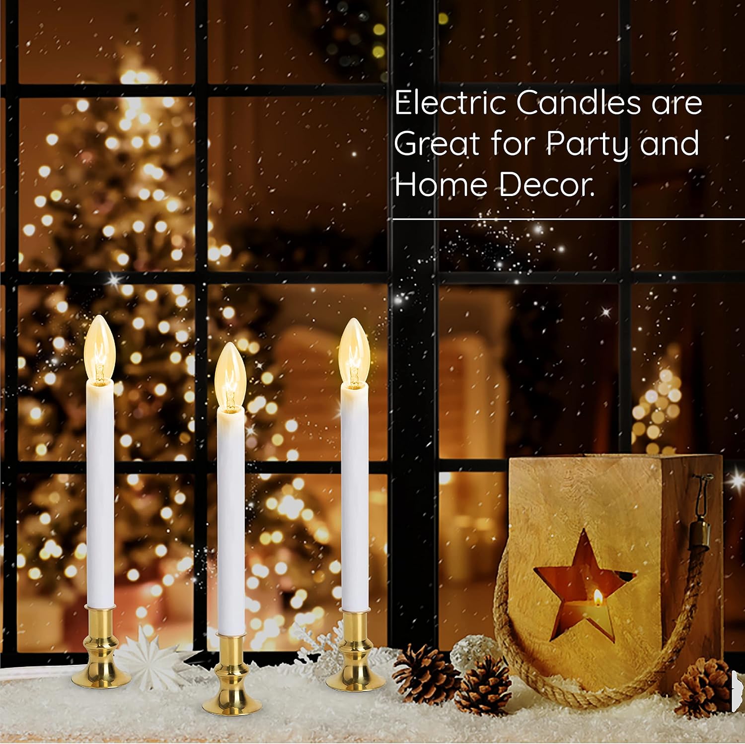 Electric Christmas Window Candle Lamp - 6-Pack | Brass-Plated Base with LED Bulbs | Dusk-to-Dawn Auto Sensor | Turns On in Dark, Off in Light | Ready to Use!
