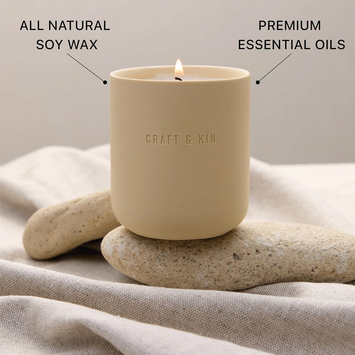 Craft & Kin Scented Candles | Soy Blend with Cotton Wick | Long-Lasting Holiday Candle, 40-Hour Burn | Ceramic Jar, Perfect & Winter Candles Home Scent (10 oz, Neroli & Jasmine)