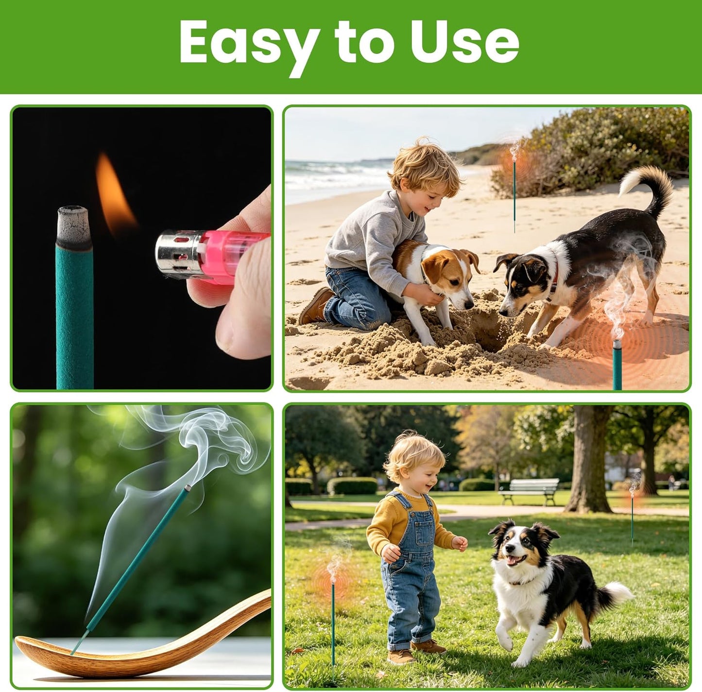 24 Pack Mosquito Incense Sticks for Outdoor Patio Backyard Indoors Camping Travel Yoga, DEET Free Mosquito Repellent Sticks Safe for Kids Pets, Long-Lasting 2-Hour Burn Time, Green