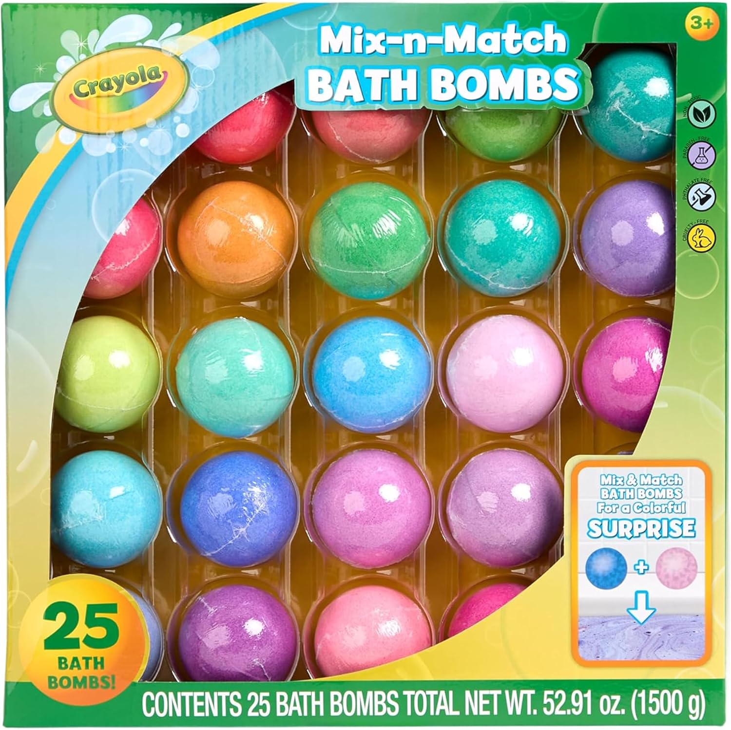 Crayola Color-Twist Bath Bombs Deluxe 25 Pack, Individually Wrapped Color Changing Bath Bombs with Surprise Inside Color, Non-Toxic, Safe for Sensitive Skin