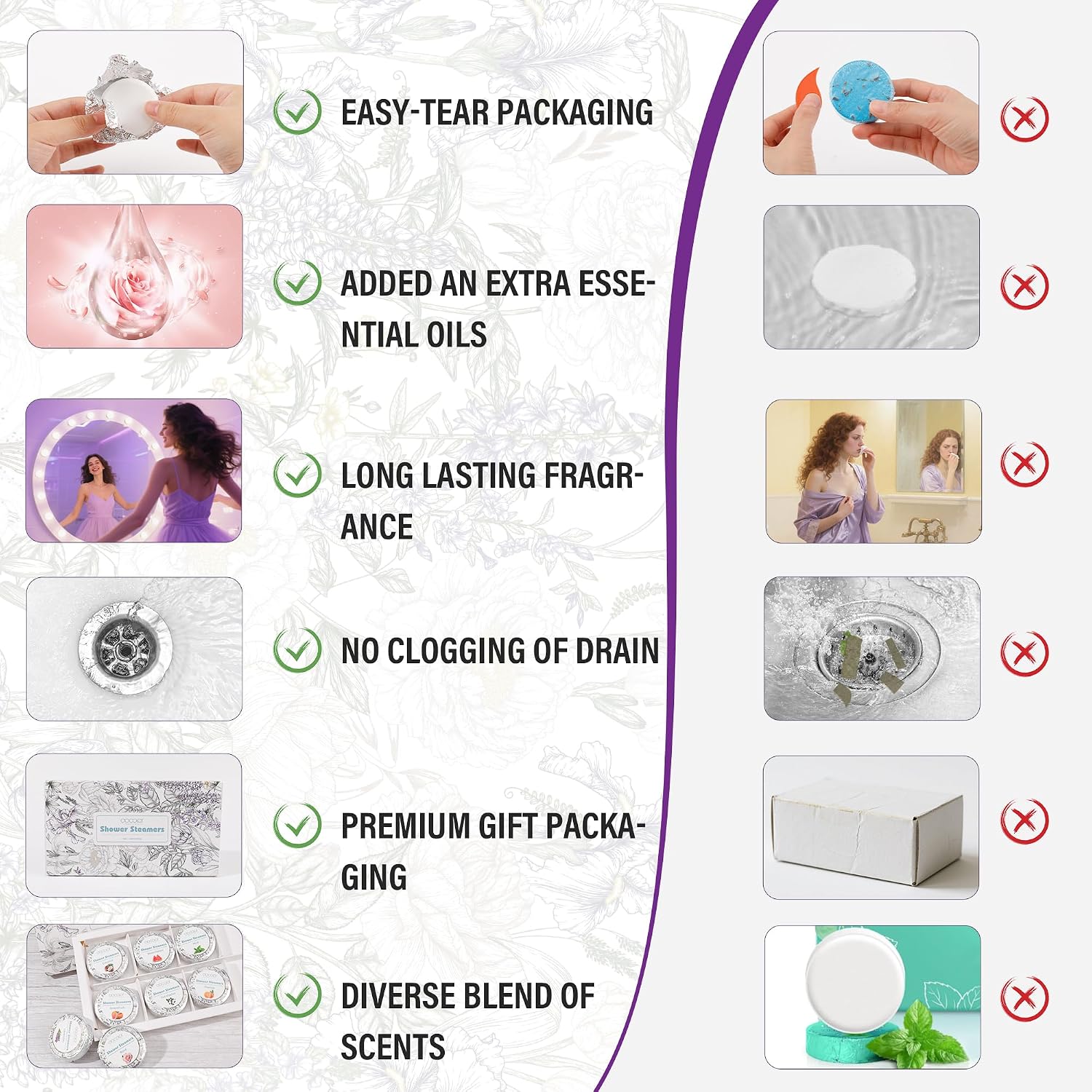docolor 12-Pack Lavender Essential Oil Shower Steamers, Essential Oil Shower Bombs Gifts for Women, Stress Relief Relaxation Home Spa, Birthday Christmas Self Care Travel Essentials