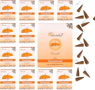 ARO VATIKA Vedic Sandalwood Natural Masala 120 Incense Cones in Pack of 12 Boxes |12 Assorted Fragrances Dhoop Cones | Best for Prayer, Reiki, Meditation and Relaxation | Burn time- 25 Mins