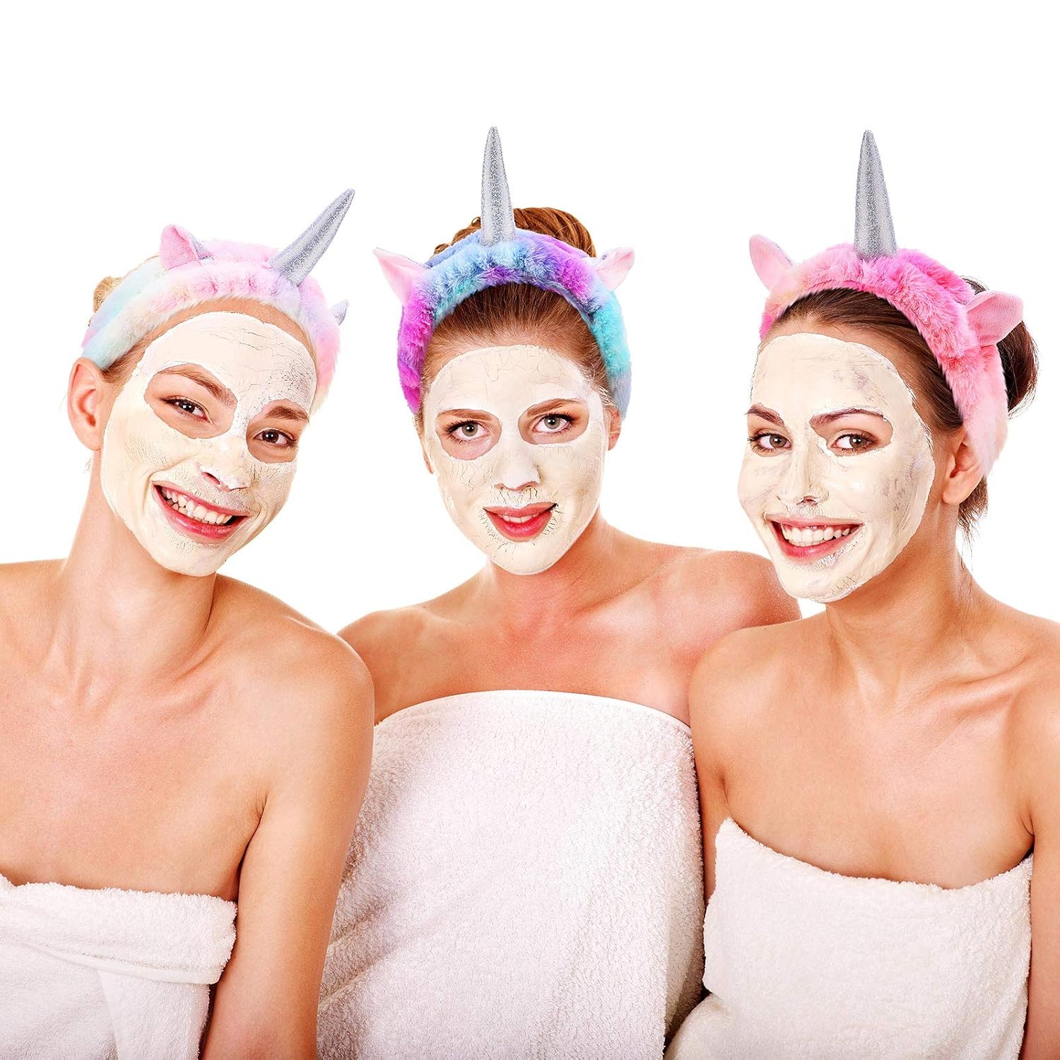 Chuangdi 3 Pieces Unicorn Headbands Unicorn Makeup Bandeau Spa Head Wrap Crown Cute Shower Hairband Gifts for Women Girls Washing Face, Makeup, Sports, Yoga, Spa