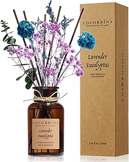 Cocorrína Reed Diffuser Set, 6.7oz Flower Reed Diffuser with Real Preserved Flowers - Lavender & Eucalyptus Scented Oil & Sticks - Long Lasting Home Fragrance for Bedroom Bathroom Shelf Decor
