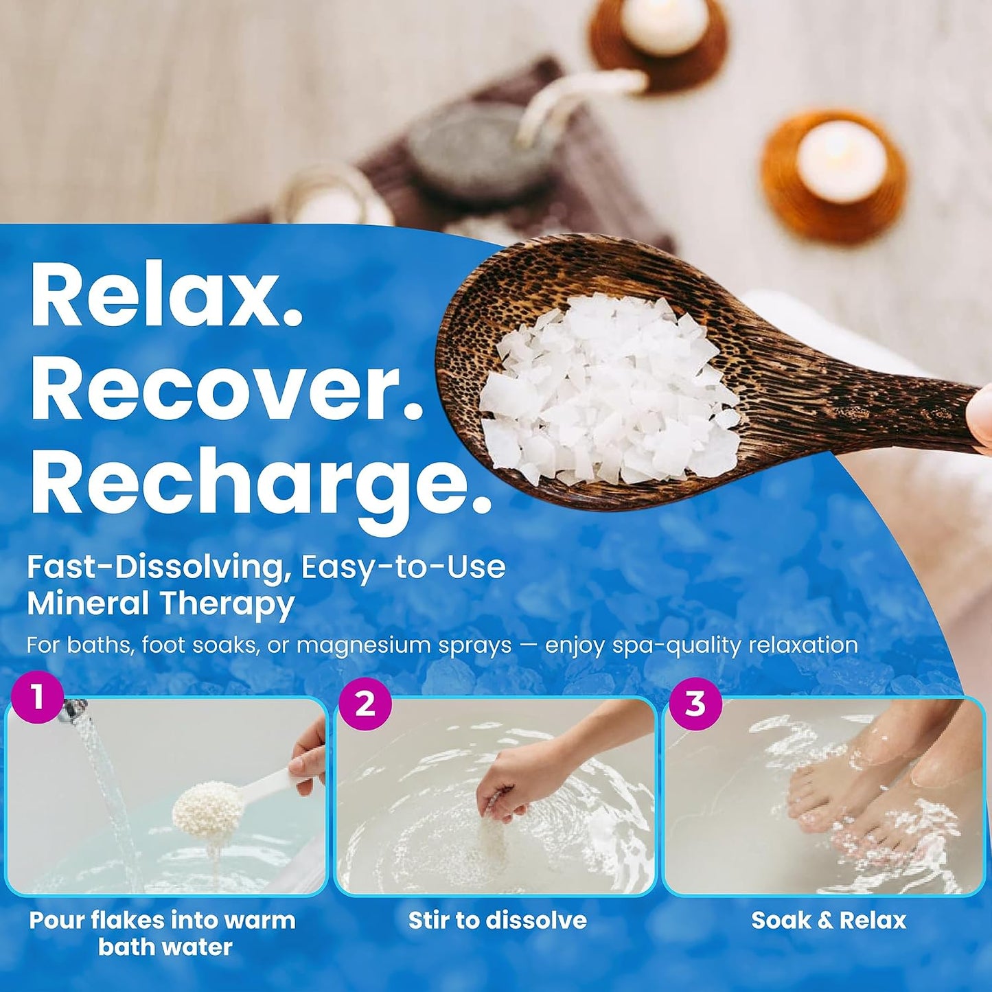 Dead Sea Magnesium Flakes Bath Salts for Soaking & Foot Soak - Natural Pure Chloride Supplement - Unscented Epsom Salt Alternative - Muscle Relief, Skin Nourishing & Better Sleep