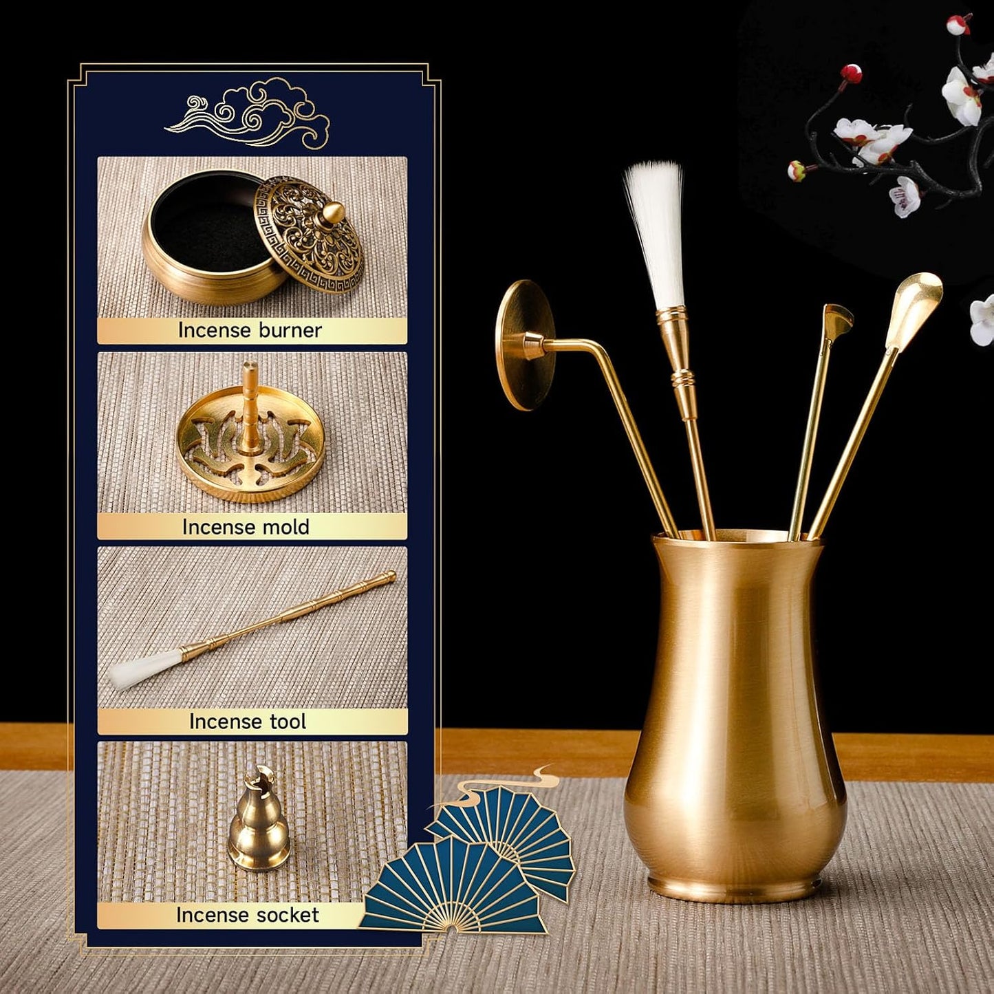 Chinese Incense Burner Kit with Incense Powder & Charcoal | All-in-One Agarwood/Sandalwood Set for Meditation, Yoga, Home | Premium Spiritual Relaxation Gift