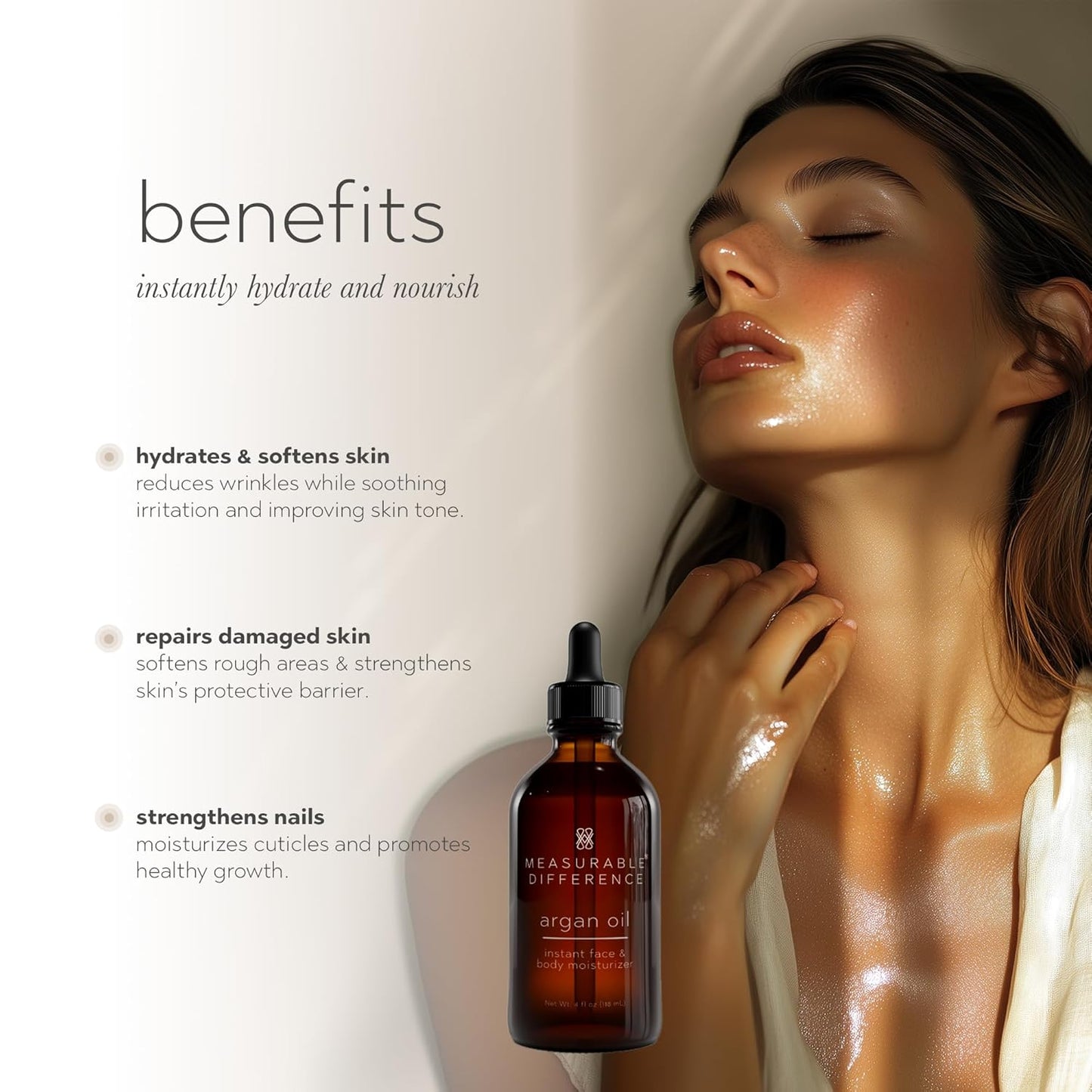 Measurable Difference Argan Oil Face Instant Face & Body Moisturizer, 4oz - Daily Nourishment & Hydration for All Skin Types