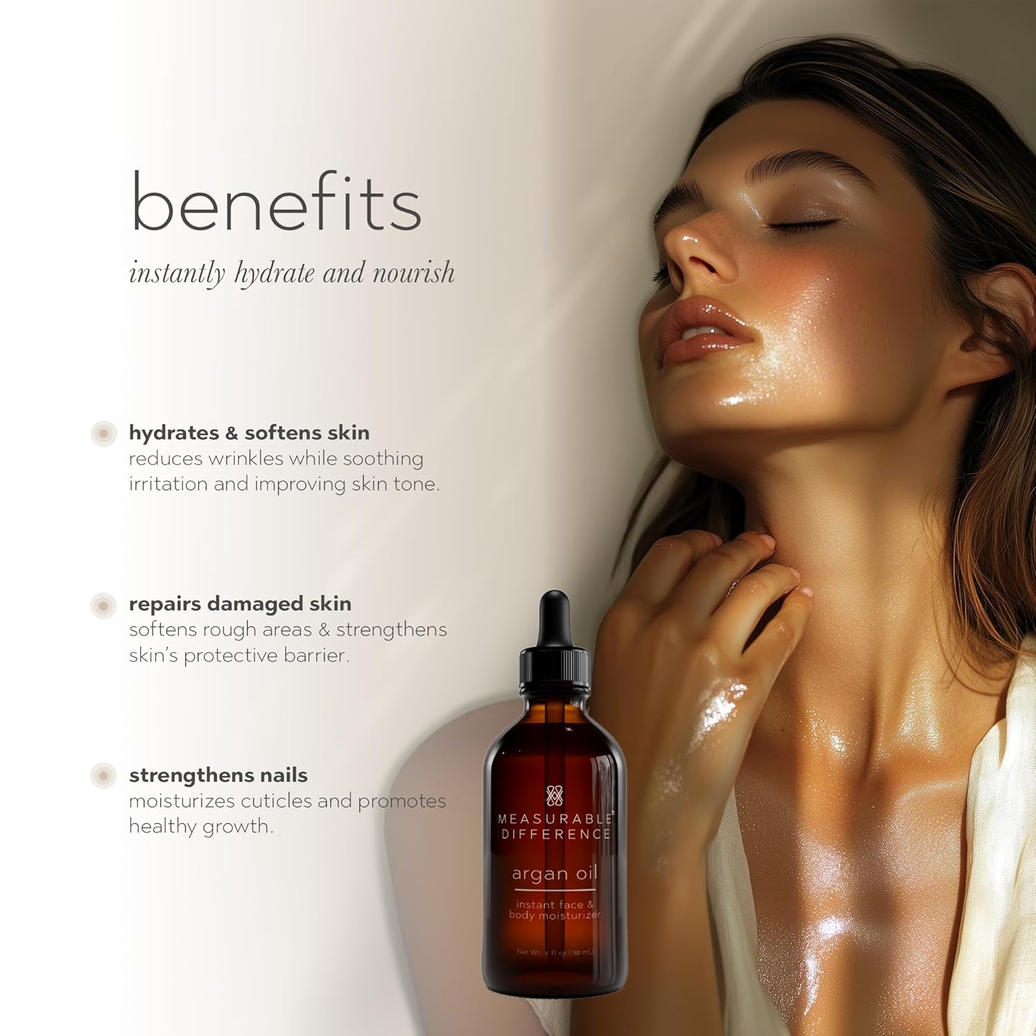 Measurable Difference Argan Oil Face Instant Face & Body Moisturizer, 4oz - Daily Nourishment & Hydration for All Skin Types