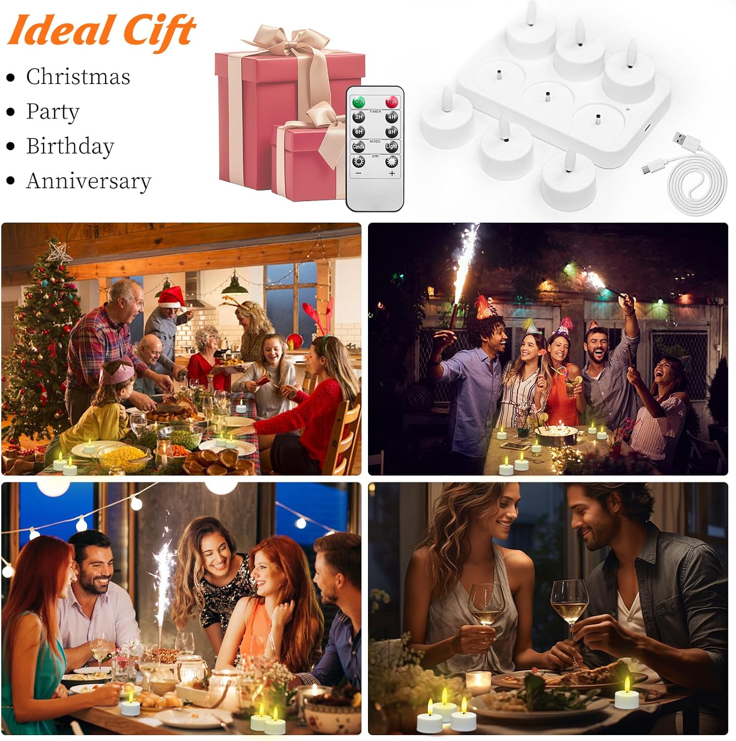 HAIDOLIANG Rechargeable Tea Lights with Remote Timer & Dimmer, USB Flickering Battery Operated Flameless Candles for Aniversary, Wedding Centerpiece Table Decor, Halloween, Christmas (6PCS)