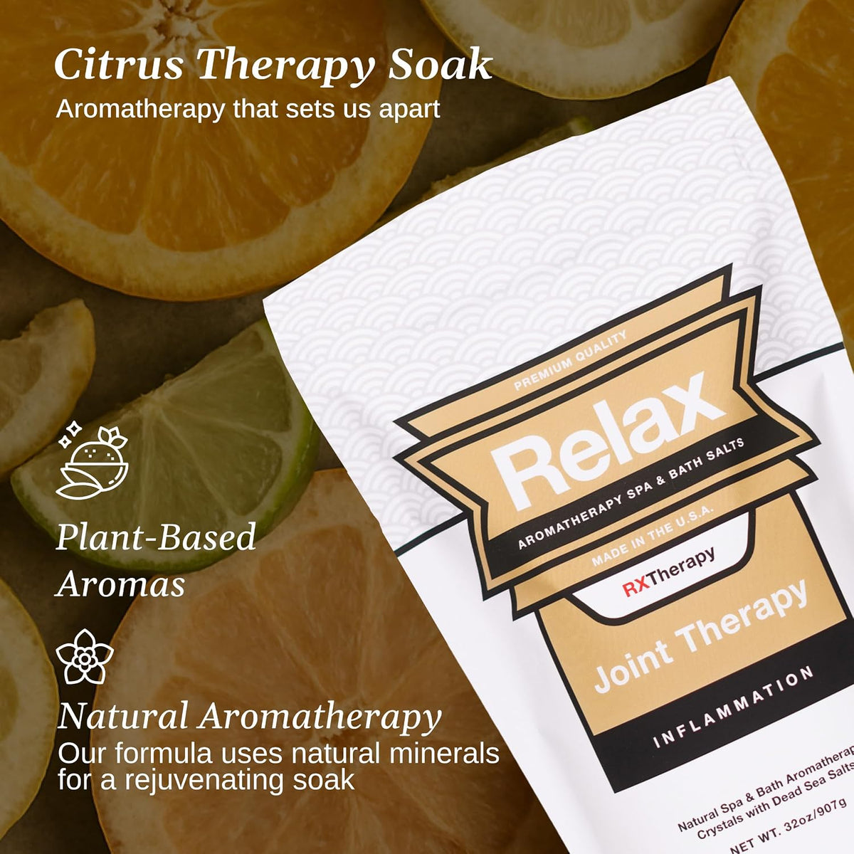 Relax Spa &amp; Bath RX Joint Therapy Salts, Magnesium Pain Relief Soak, 32 oz