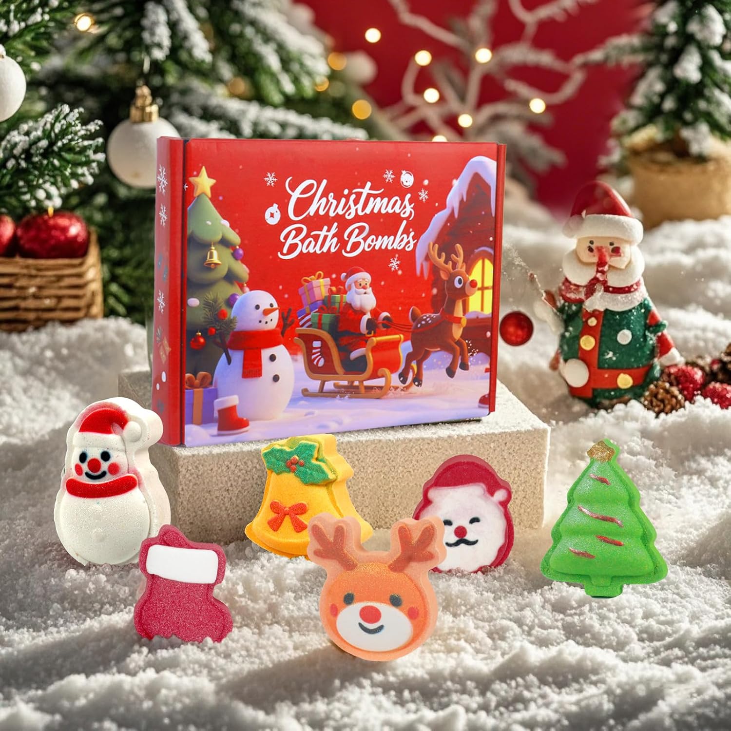 Christmas Bath Bombs for Kids, 6 Festive Shapes, Stocking Stuffer Gift Set | 6 large Christmas bath bombs offer a fuller soak with colorful fizz and scents, ideal gifts for kids and stocking stuffers