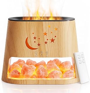 Essential Oil Diffuser & Himalayan Salt Lamp - 5 in 1 Aromatherapy Diffuser Humidifier with Remote Control, 8 Color LED Lights Cool Mist Humidifier for Home, Bedroom, Office, Yoga, 260ml