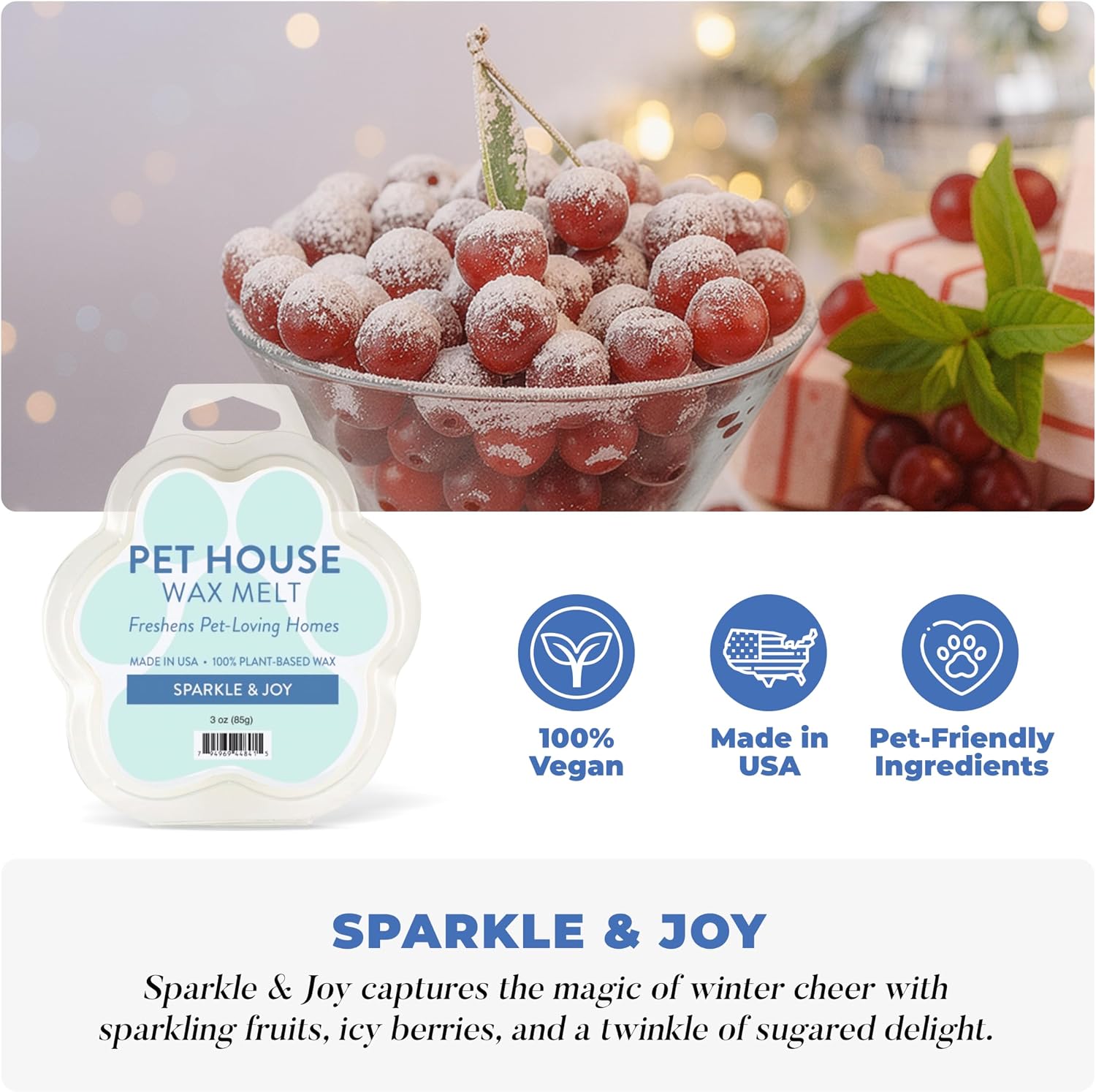 One Fur All Pet House Scented Wax Melts Natural, Plant Based Soy Wax Melts for Pet Odor, Long Lasting Fragrance for Fresh Smelling Homes, Sparkle & Joy, Pack of 2