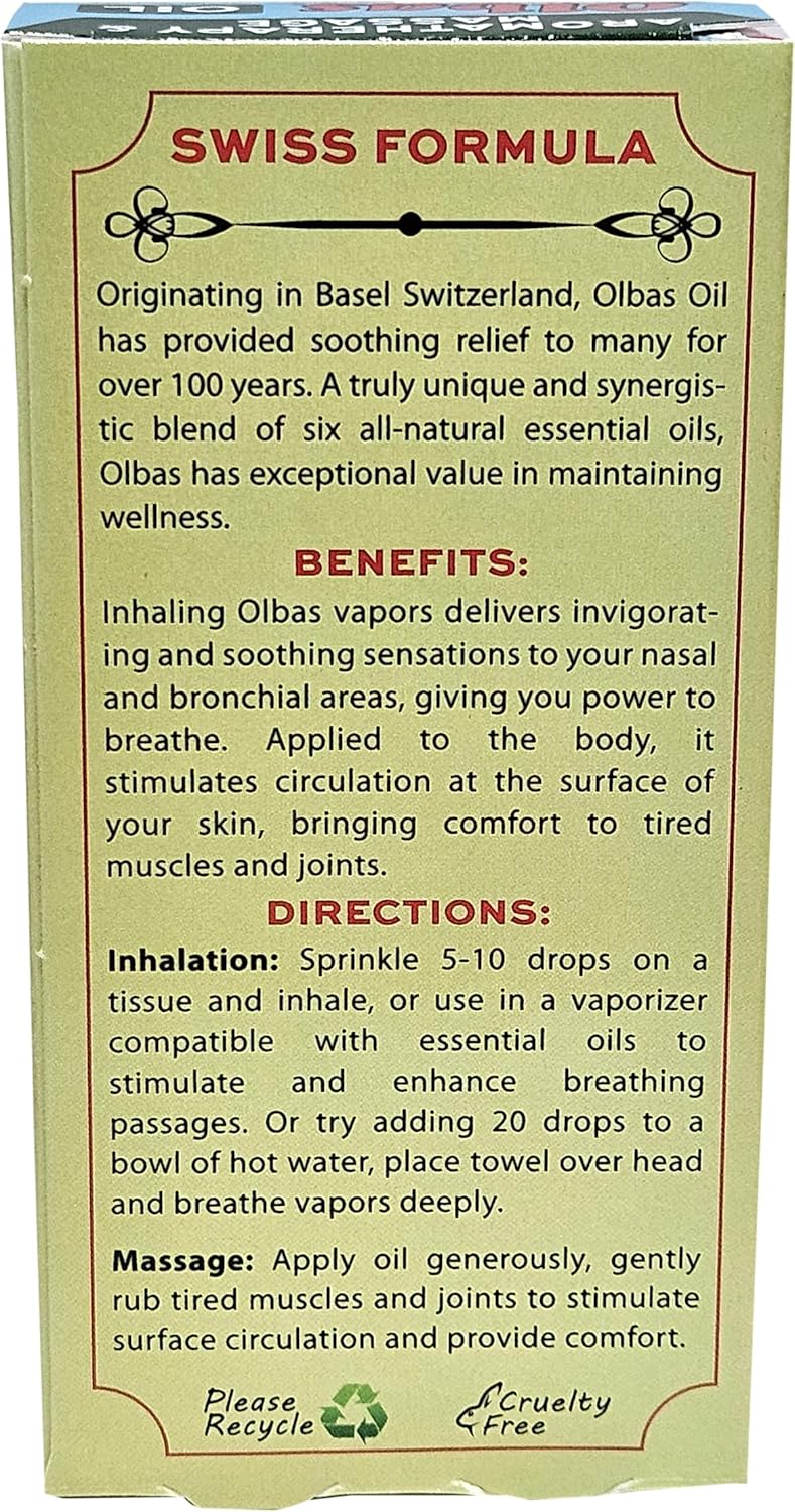 Olbas Massage and Aromatherapy Oil, 1.65 Fl Oz, Body Massage Oil with Pure Essential Oils, Aromatherapy Massage Oil with Refreshing Herbal Scent for Relaxation and Wellness