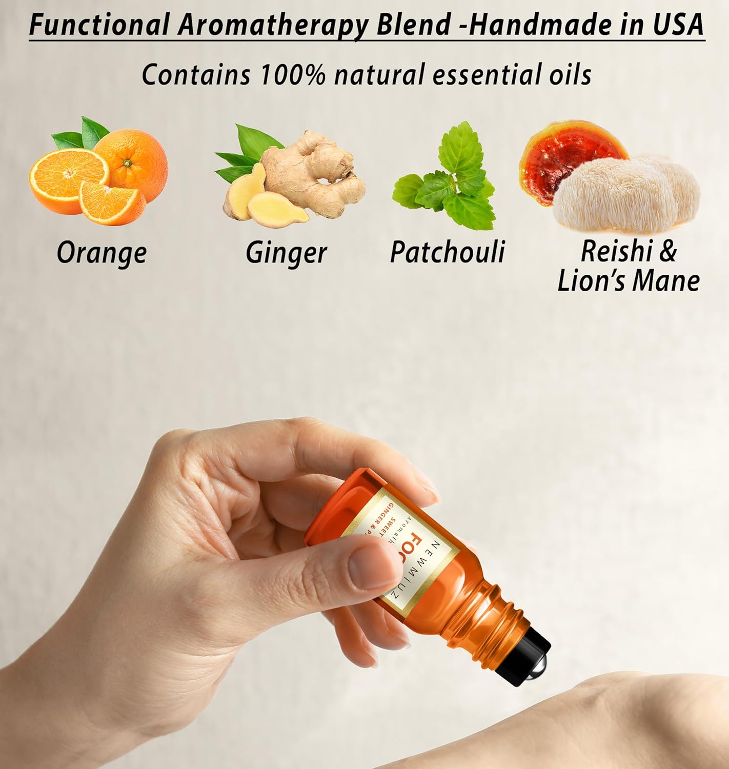 Roll-On Essential Oil Blends Focus Memory Concentration Orange Ginger Patchouli & Migraine Roll-On Essential Oil Blends Anti Stress Magnesium Peppermint Spearmint and Lavender Pack of 2