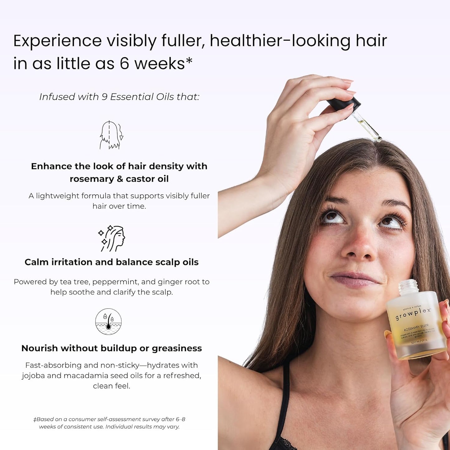 Growplex Rosemary Elixir – Daily Scalp Oil with 9 Essential Oils – Lightweight, Non-Greasy Formula for a Healthy-Looking Scalp – For Men & Women – 2oz