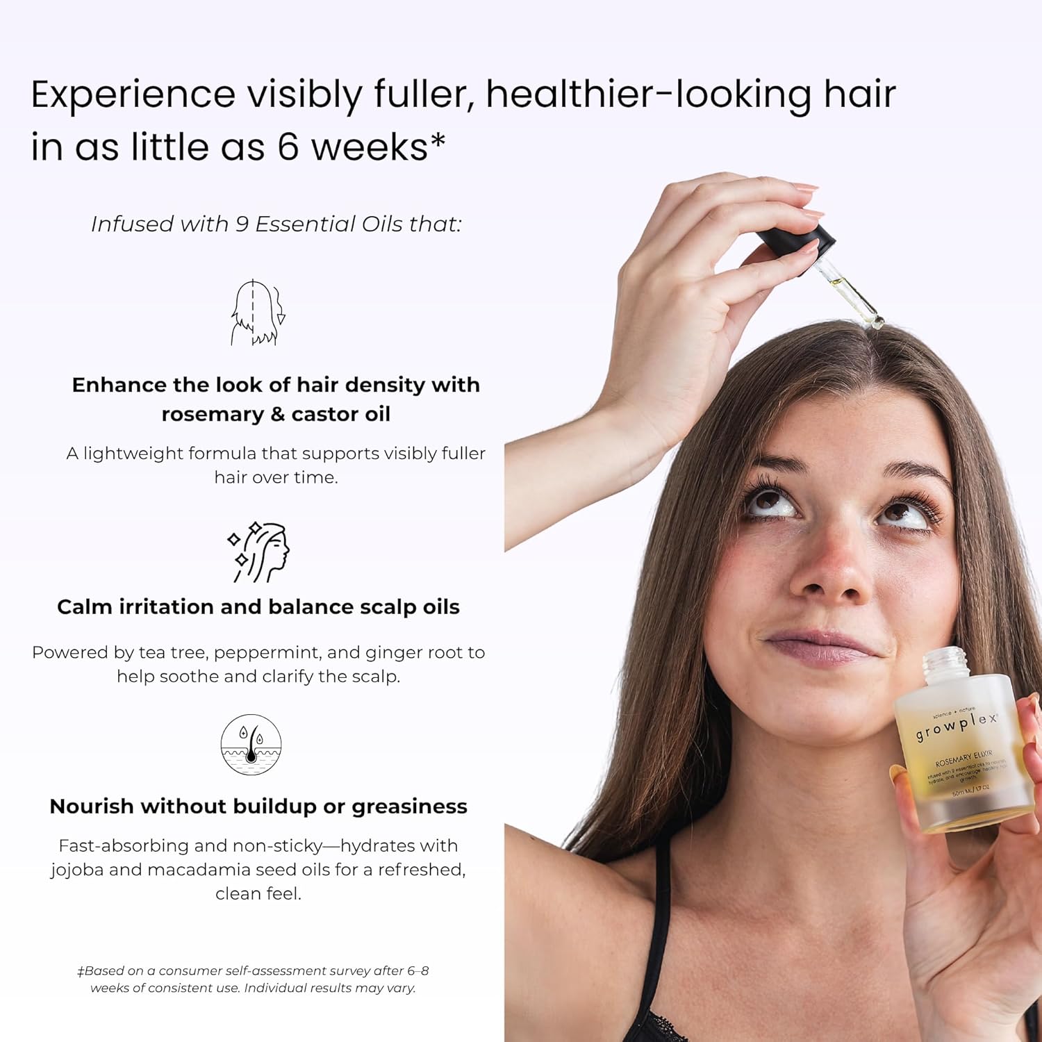 Growplex Rosemary Elixir – Daily Scalp Oil with 9 Essential Oils – Lightweight, Non-Greasy Formula for a Healthy-Looking Scalp – For Men & Women – 2oz