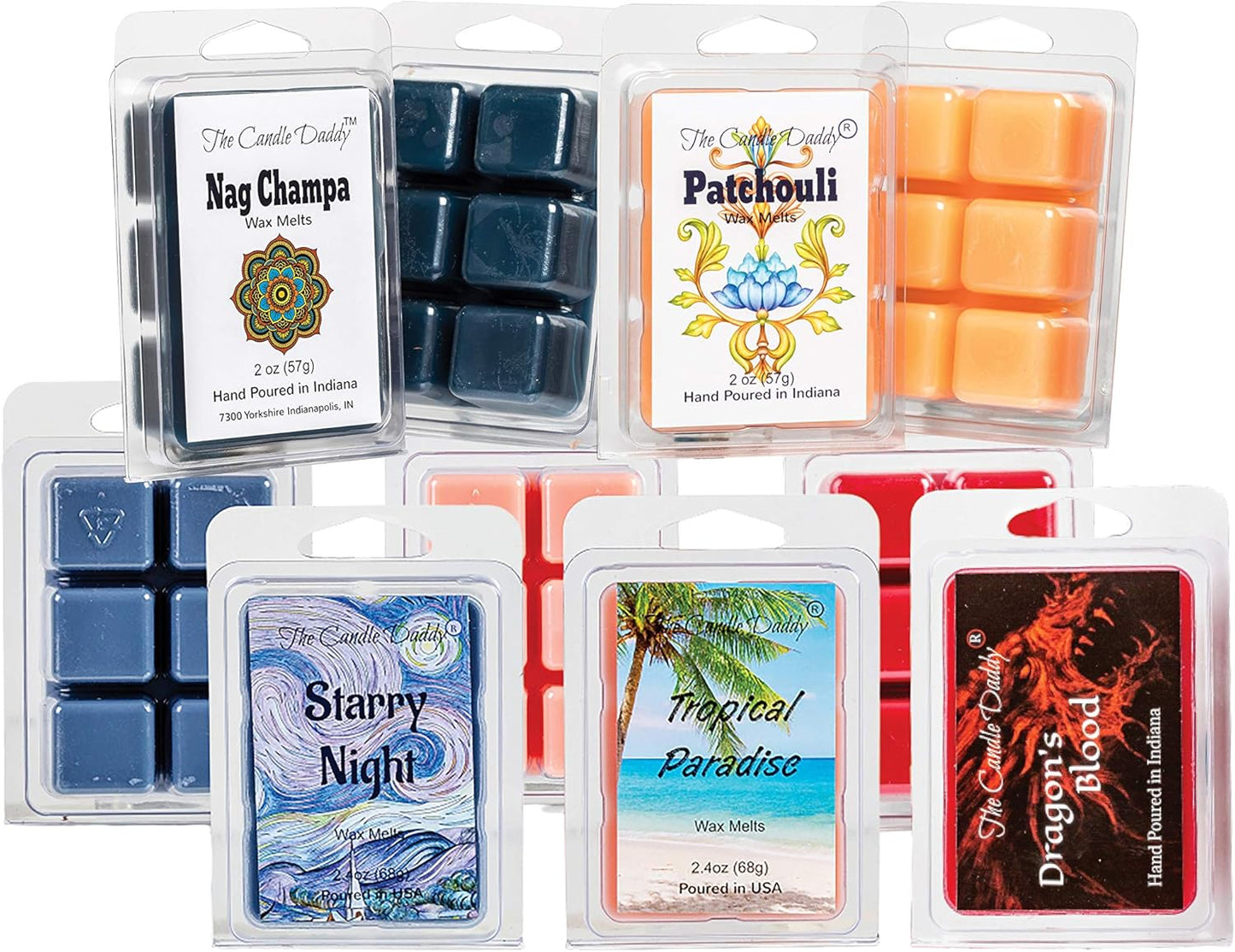 "Free Spirit Bundle" Combo Set Of Five Scented Wax Melt Cubes - Nag Champa, Patchouli, Starry Night, Tropical Paradise, Dragon's Blood Great Gift for Him Her Hippie Soul BFF Best Friend