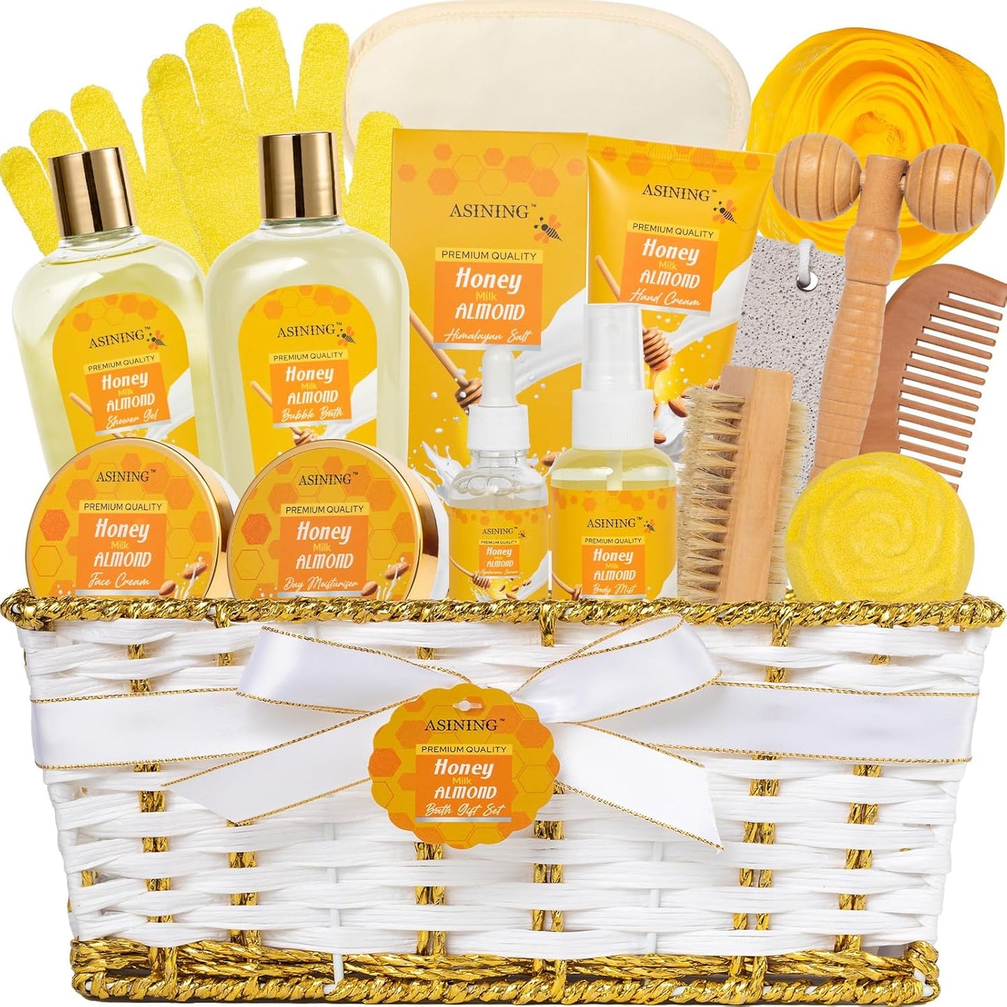 17-Piece Mothers Day Gifts for Women & Men, Almond Luxury Spa Gift Set Bath and Body Gift Basket Set Care Kit Face Skin Care Set, Bath & Body Care Set, Christmas, Valentines, Birthday, Anniversary