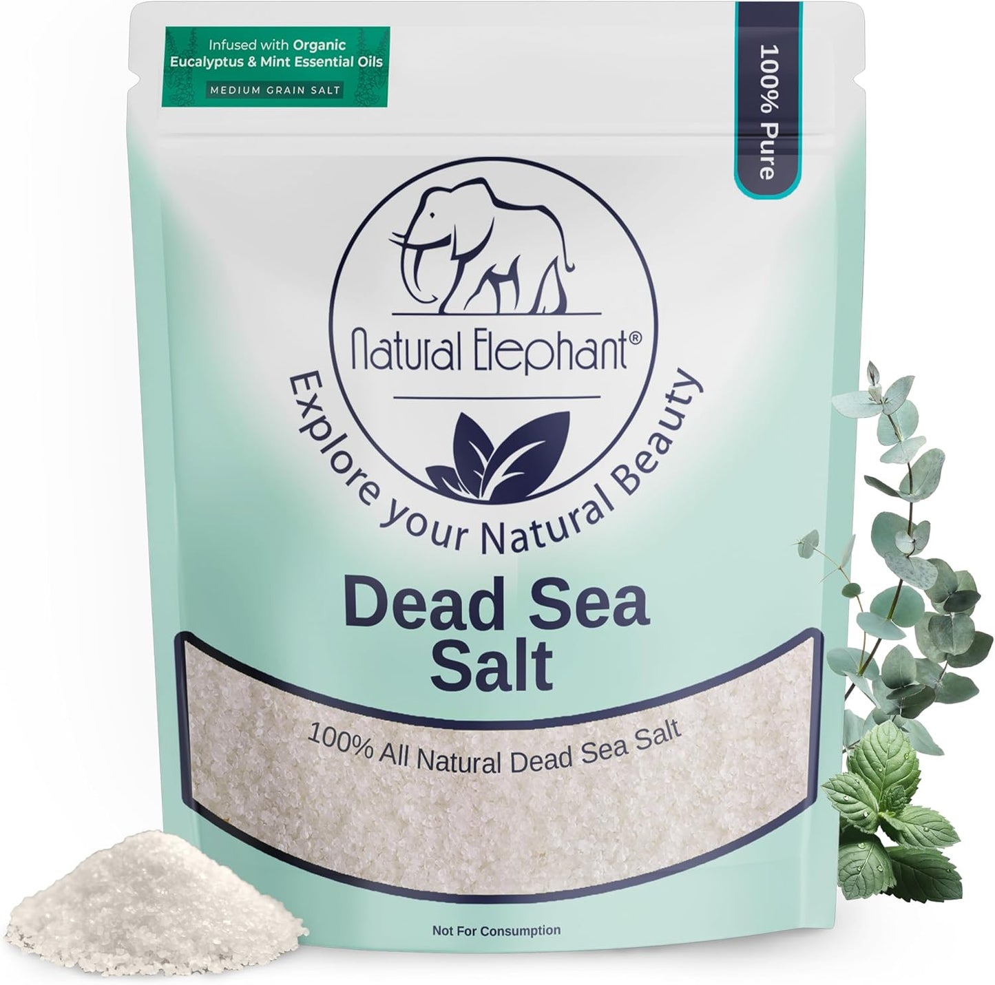 Natural Elephant Dead Sea Eucalyptus Mint Bath Salt - Bathing and Foot Soak for Energizing and Refreshing 100% Pure with Organic Eucalyptus Mint Essential Oil Medium Coarse Grain (10 lb (160 oz) Bag)