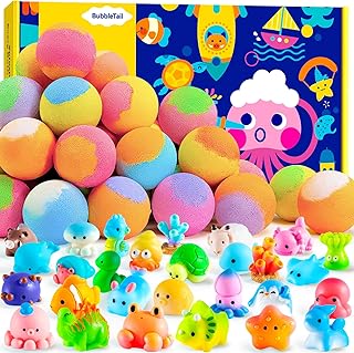 Bath Bombs for Kids with Surprise Inside, 28 Fun Fizzy Shower Bombs with Land & Sea Animal Toys, Kid-Friendly & Non-Toxic, Birthday Party Favors, Holiday Stocking Stuffers for Girls and Boys