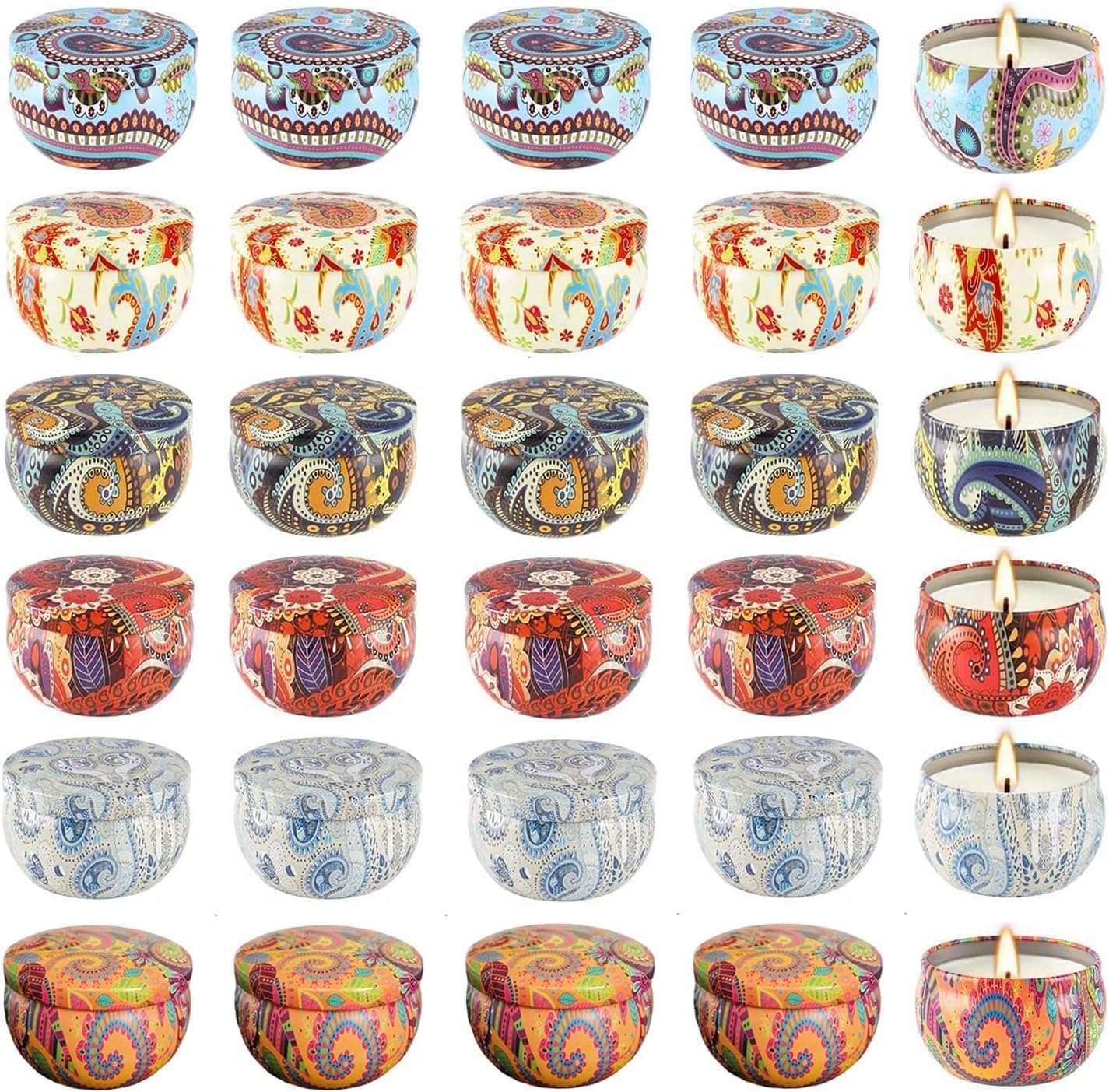 Phinicco Empty Candle Tins 24 Pcs 2.5OZ with Lids & Jars - Bulk (6 Colors)