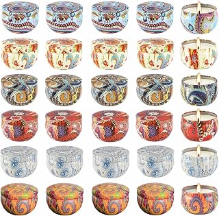 Phinicco Empty Candle Tins 24 Pcs 2.5OZ with Lids & Jars - Bulk (6 Colors)