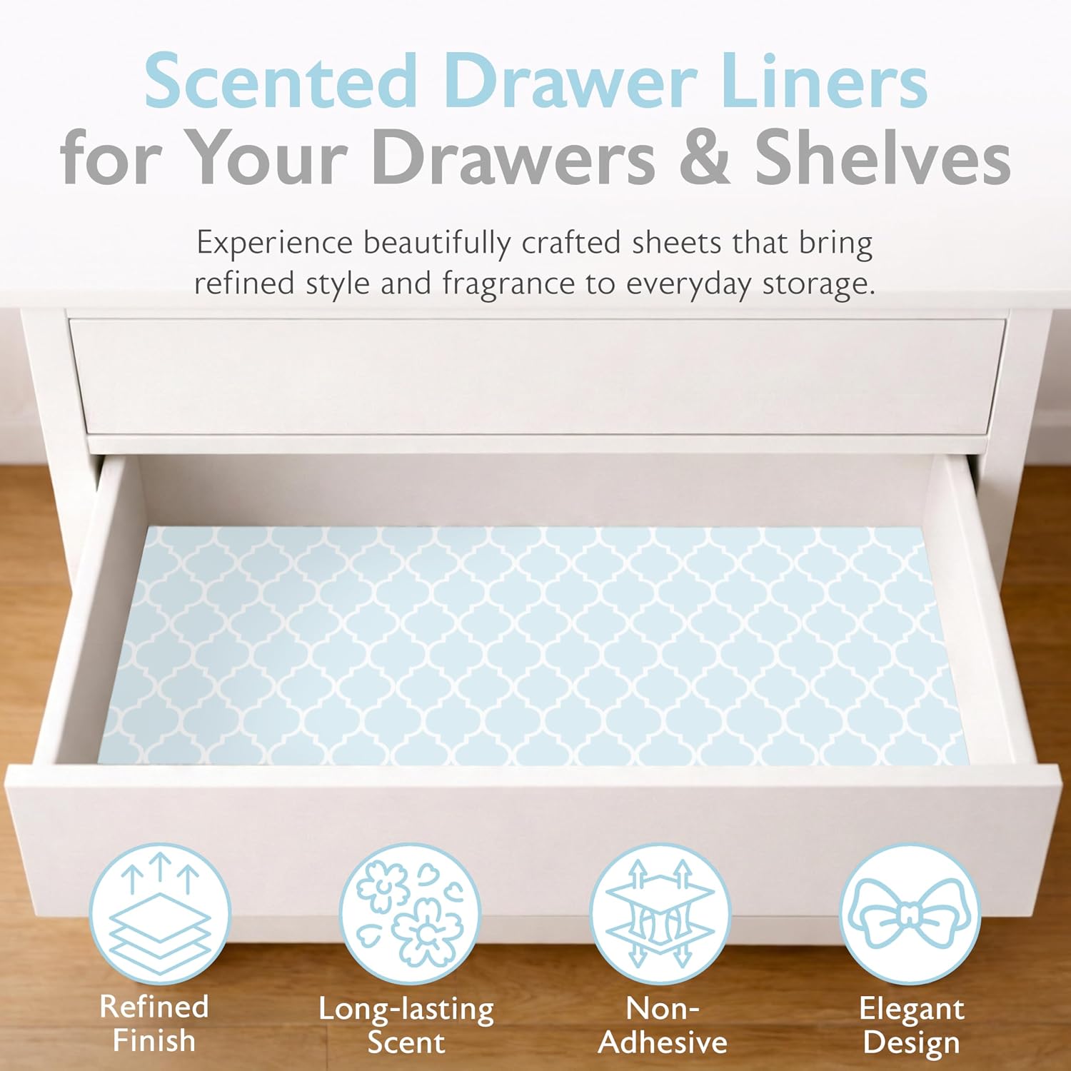 Scented Drawer Liners for Dresser – 6 Large Non Adhesive Dresser Drawer Liner Sheets, 19.5 x 14 in, Drawer Liners for Kitchen Cabinets & Closet Shelves, Cabinet Liner & Shelf Paper (English Lavender)