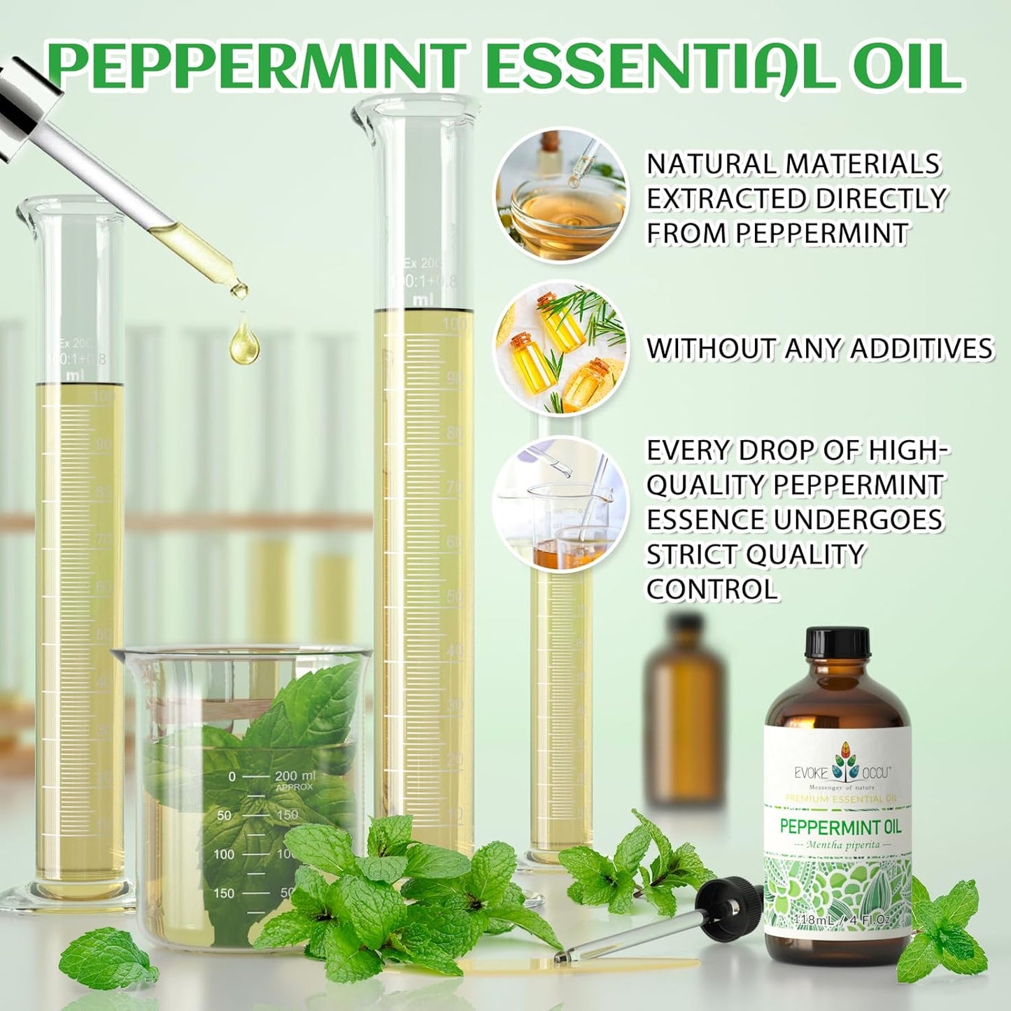 EVOKE OCCU Peppermint Oil 4 Fl Oz - for Spray Diffuser Aromatherapy Hair and Skin Care - Kitchen Garden Car - 100% Pure and Natural