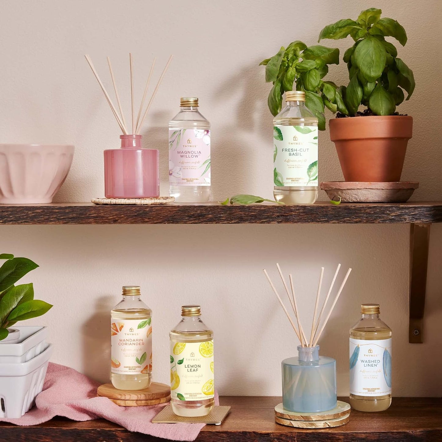 Thymes Reed Diffuser Oil Refill – Fragrance Oil for Diffuser Refill – Flameless Home Fragrance – Home Luxury Scents with Notes of Lemon Verbena, Lily of the Valley & Bergamot (Lemon Leaf, 7.75 fl oz)