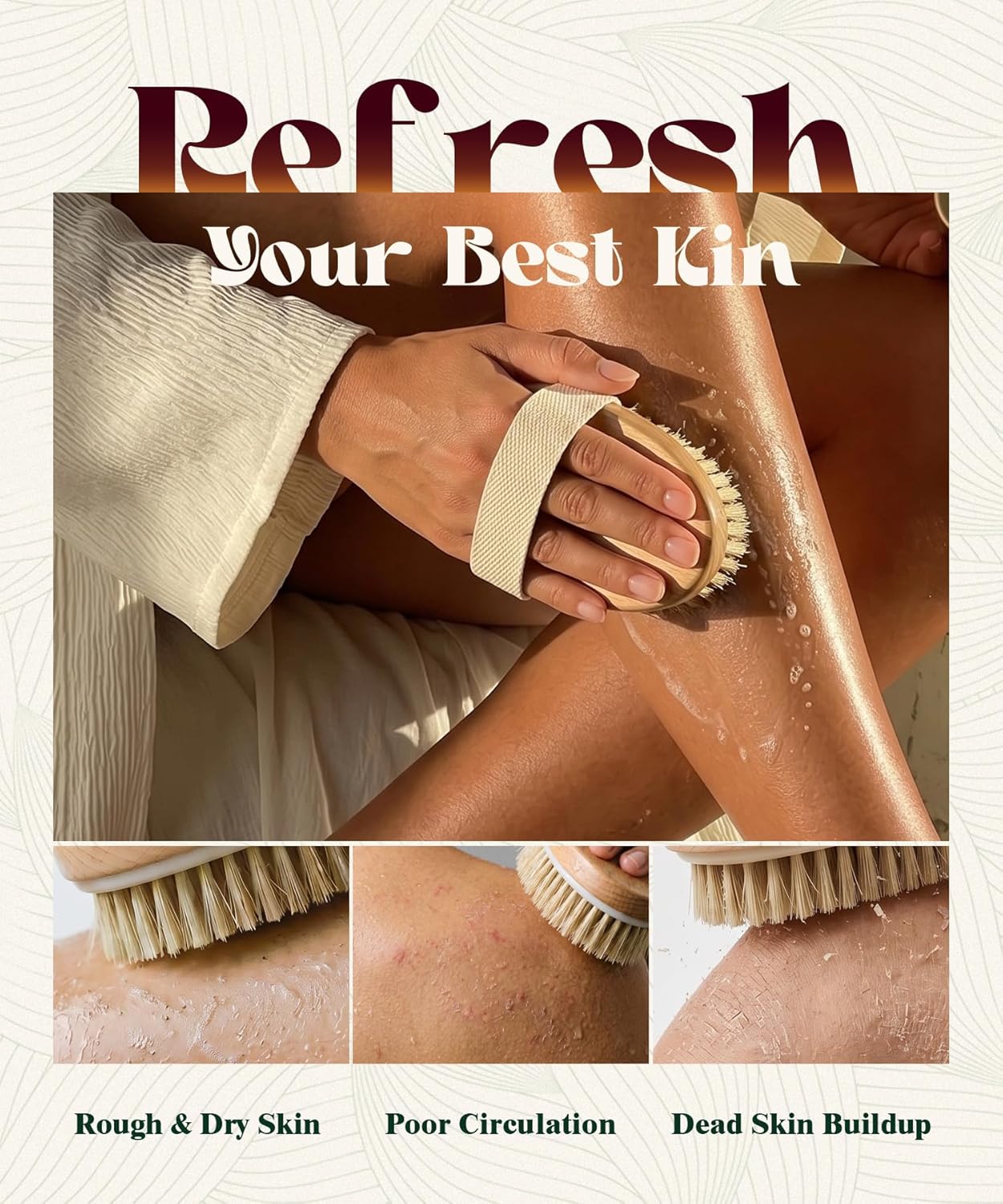 POPCHOSE Dry Brushing Body Brush, Natural Bristle Dry Skin Exfoliating Brush Body Scrub for Flawless Skin, Cellulite Reduction, Lymphatic Drainage and Blood Circulation Improvement