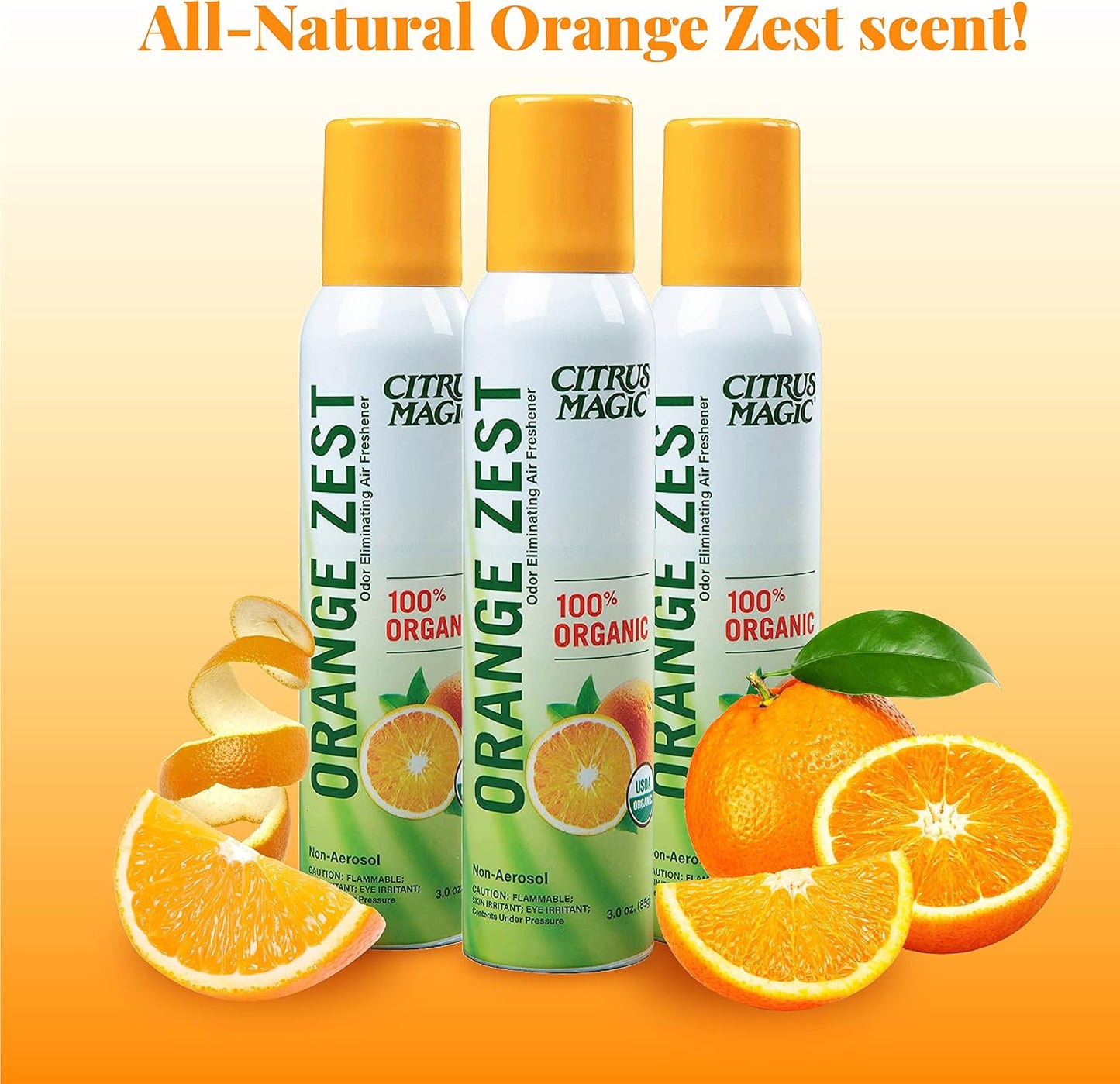 Citrus Magic Organic Natural Odor Eliminating Air Freshener Spray, Orange Zest, 3-Ounce, Pack of 3