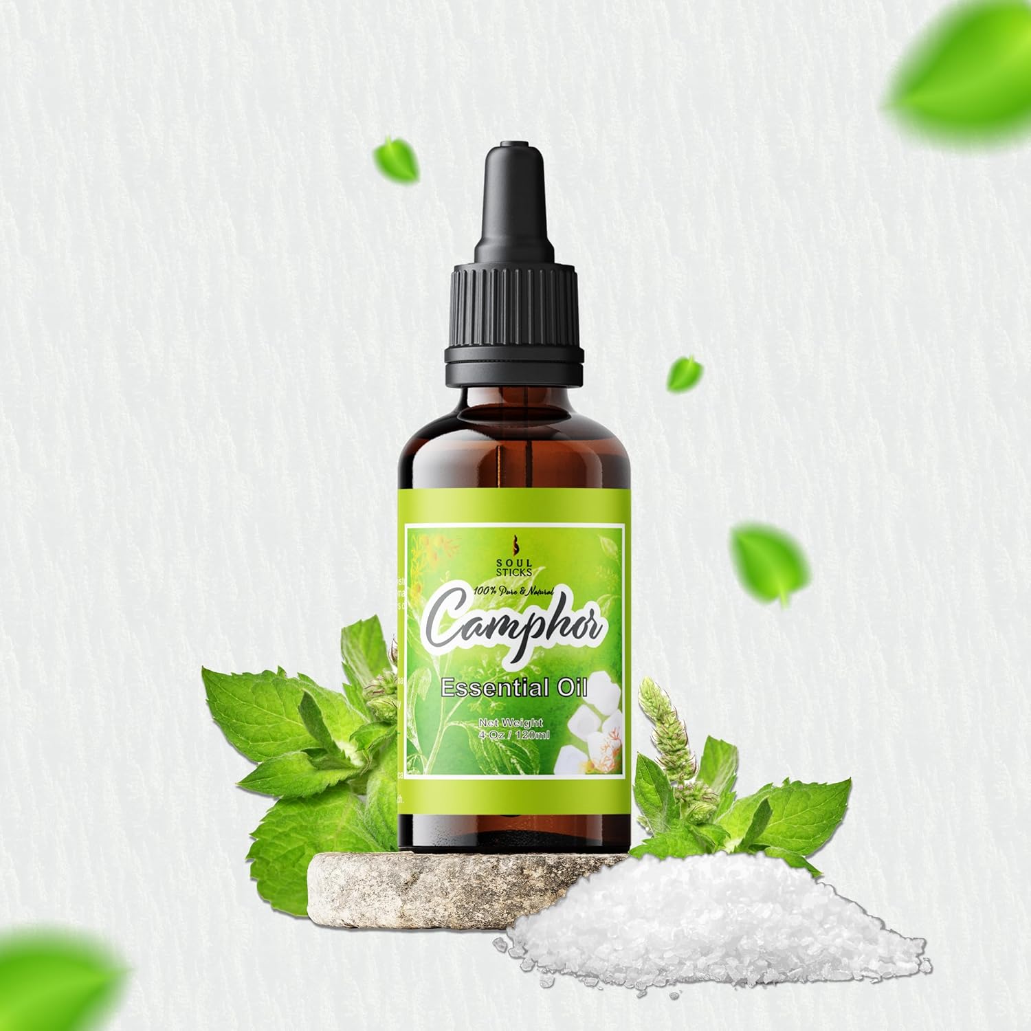 SOUL STICKS Natural Camphor Essential Oil 4 Fl Oz (120ml) 100% Natural Camphor Oil with Glass Dropper for Aromatherapy, Puja, Massage, Skin Care