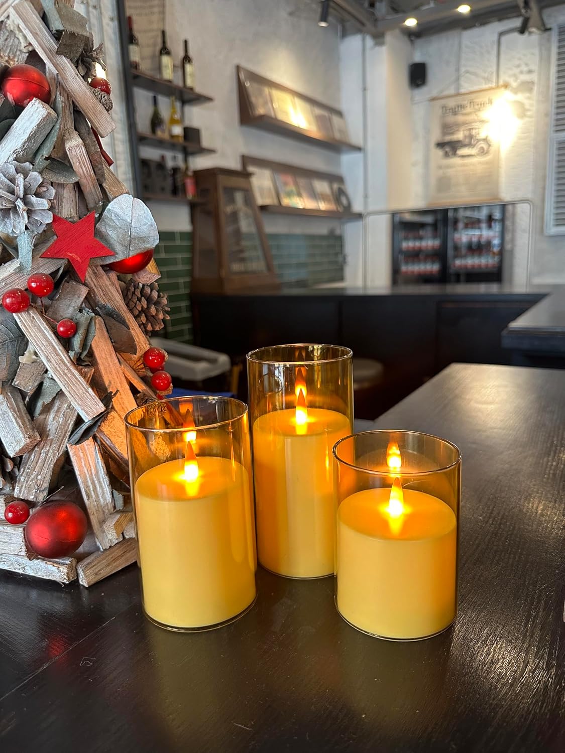 Upinmz Gold Acrylic Flameless Candles with Remote Control and Timers，Battery Operated Candles，LED Pillar Candles with Dancing Flame ，for Home Decorations ，Set of 3