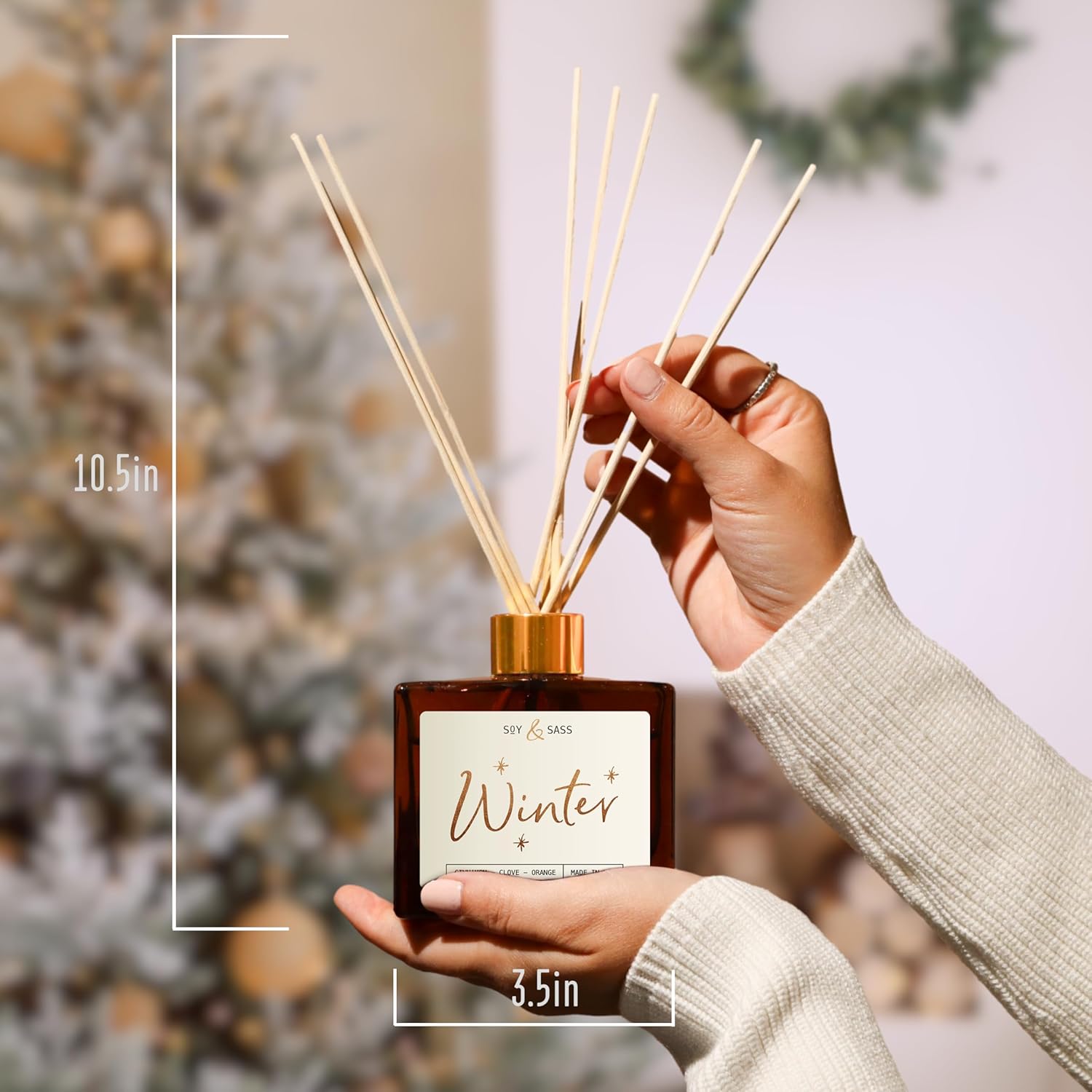 Winter Diffuser, Christmas Diffuser - w/Cinnamon, Clove & Orange I Infused w/Essential Oils I3.75 OZ Oil I Christmas Décor I Long-Lasting Scent Lasts 4-6 Month's I Made in The USA
