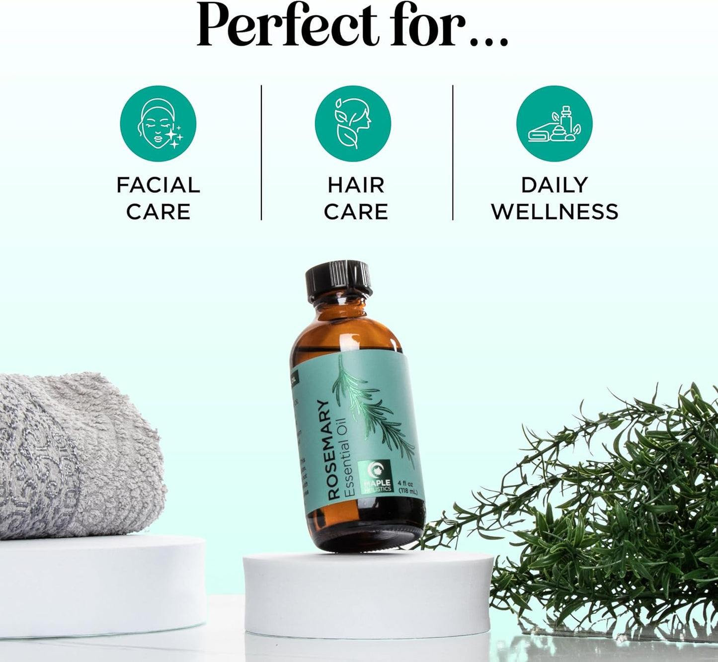 Pure Rosemary Essential Oil with Dropper - Undiluted Rosemary Oil for Hair Skin and Nails and Refreshing Aromatherapy Oil for Diffusers - Rosemary Essential Oil for Cleansing Dry Scalp Care 4oz