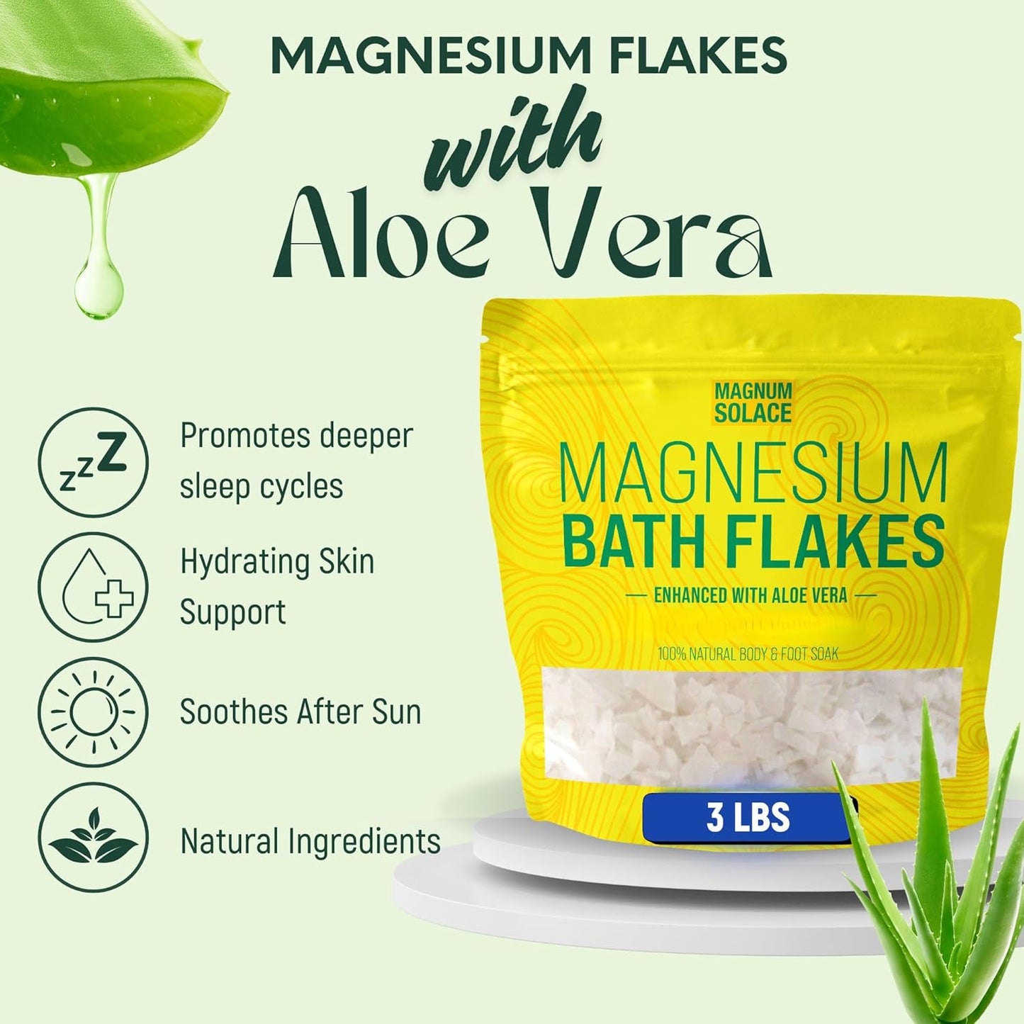 Magnesium Bath Flakes - Dead Sea Salt – Dead Sea Salts for Soaking – Magnesium Flakes for Bath - Enhanced with Aloe Vera (3 Pound)