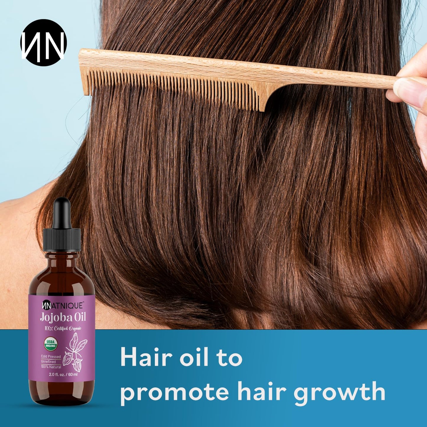 Natnique Organic Jojoba Oil – Brush Included – USDA Certified, Cold Pressed, Unrefined & Hexane-Free – Pure Moisturizer for Hair, Face, Skin, Beard, Scalp, Nails & Cuticles – Natural Care (2 oz)