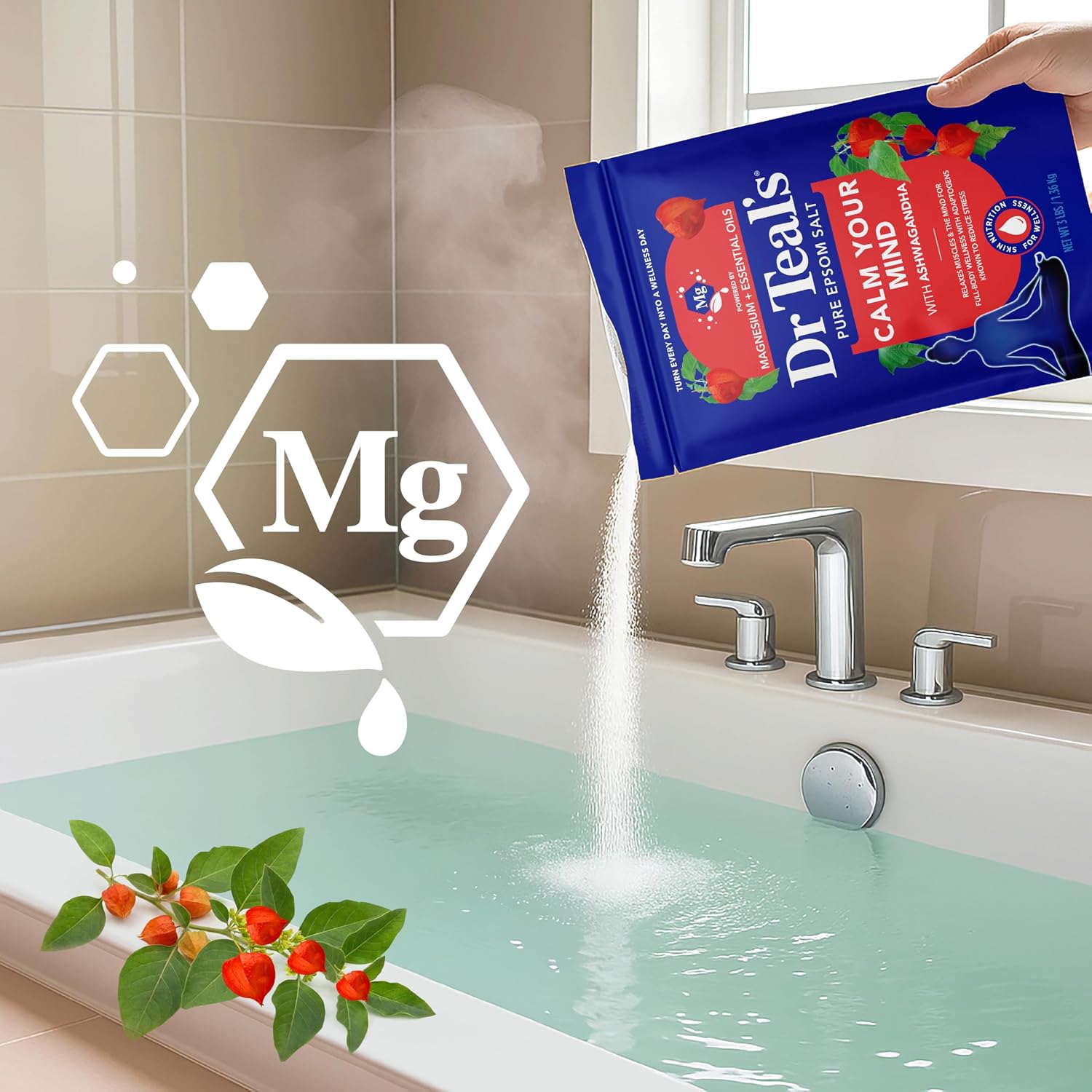Dr Teal's Epsom Salt Magnesium Soak, Ashwagandha & Essential Oils, 3 lbs