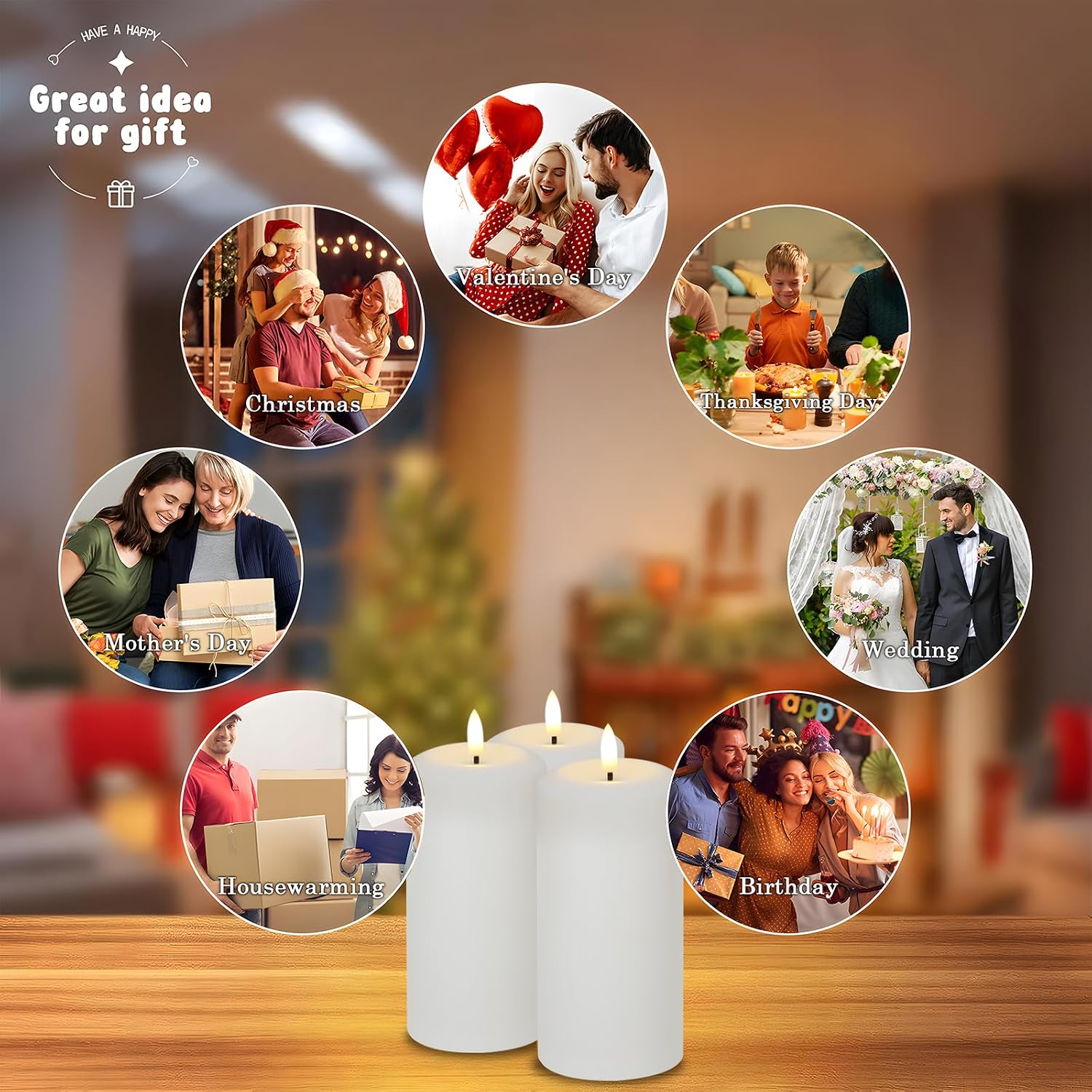 Flameless Candles Battery Operated with Remote and 2/4/6/8 H Timer, 6pcs Flickering Fake Electric Candles for Festival Wedding Home Party Decor (D3 x H 6") (White)
