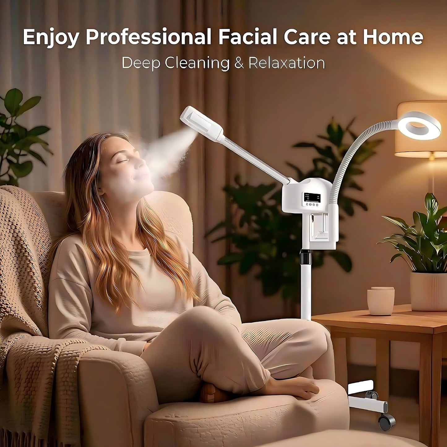 Facial Steamer Professional, Facial Steamer with Magnifying Lamp for Esthetician, 2 in 1 Ozone Steamer for Face, Face Steamer for Facial Deep Cleaning, White.