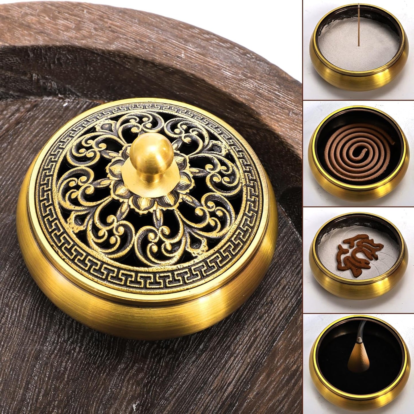 Noamus 12 Pcs Incense Burner Kit, Brass Powder Ash Making Set with Censer, Chinese Incense Art Mold Press Tool, Home Fragrance Holder in Gift Box for Relaxation, Meditation, Yoga, Aromatherapy