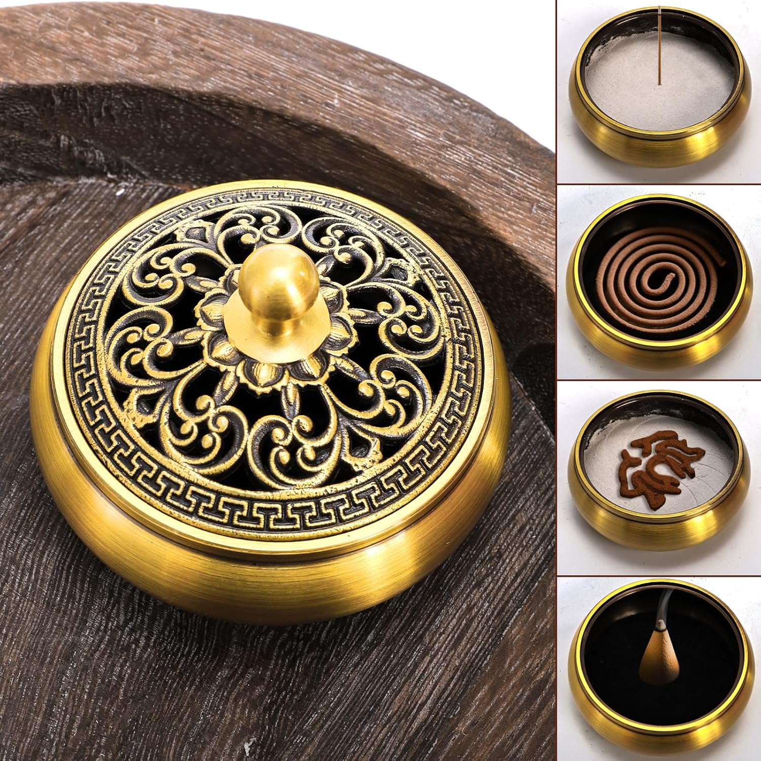 Noamus 12 Pcs Incense Burner Kit, Brass Powder Ash Making Set with Censer, Chinese Incense Art Mold Press Tool, Home Fragrance Holder in Gift Box for Relaxation, Meditation, Yoga, Aromatherapy