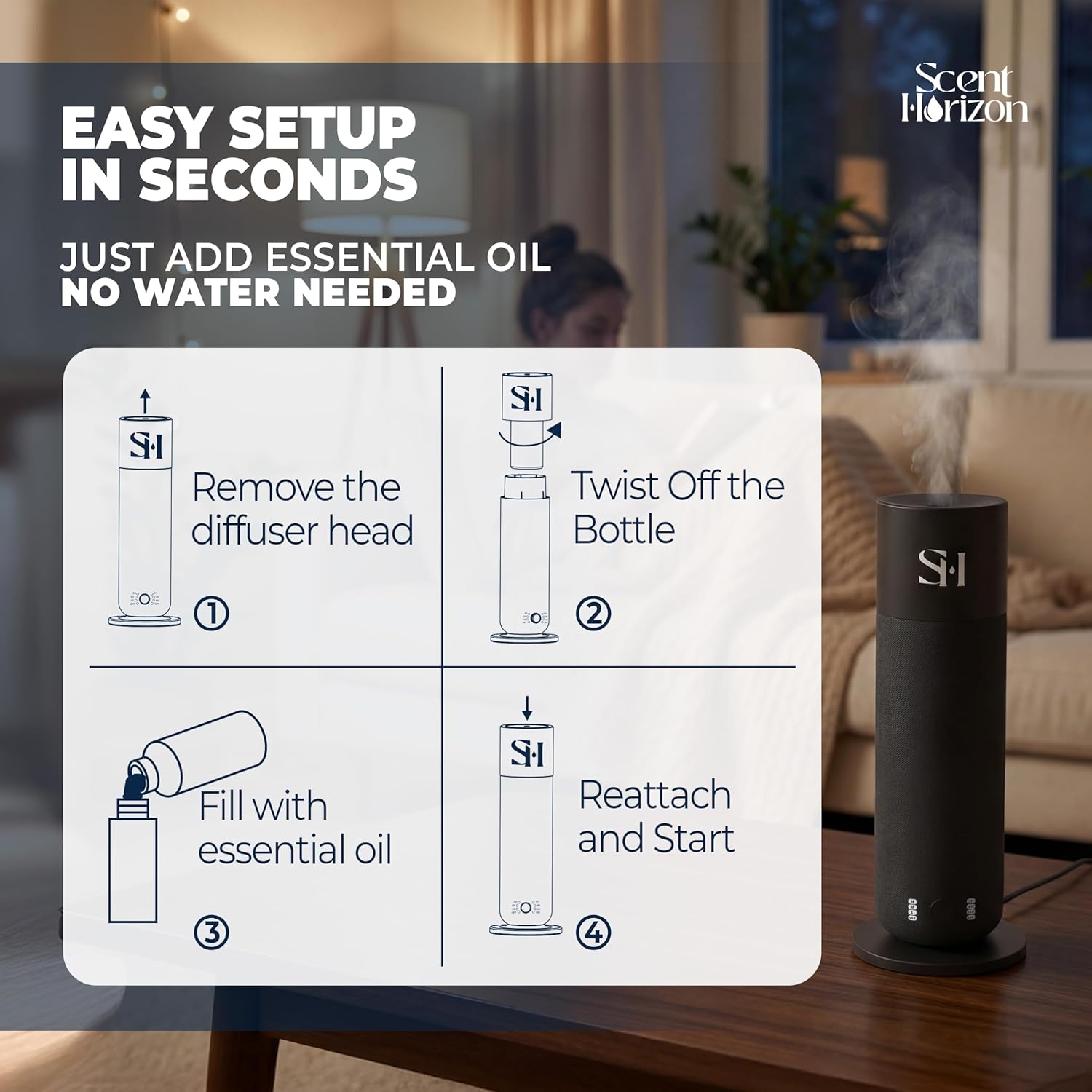 Hotel Waterless Scent Diffuser for Home Large Room - Tower Design 2026, Oil Diffusers for Home, Hotel Aroma Oil Diffuser, Luxury ColdAir Home Diffuser for Office & Whole House, Set 3x15ml Diffuser Oil