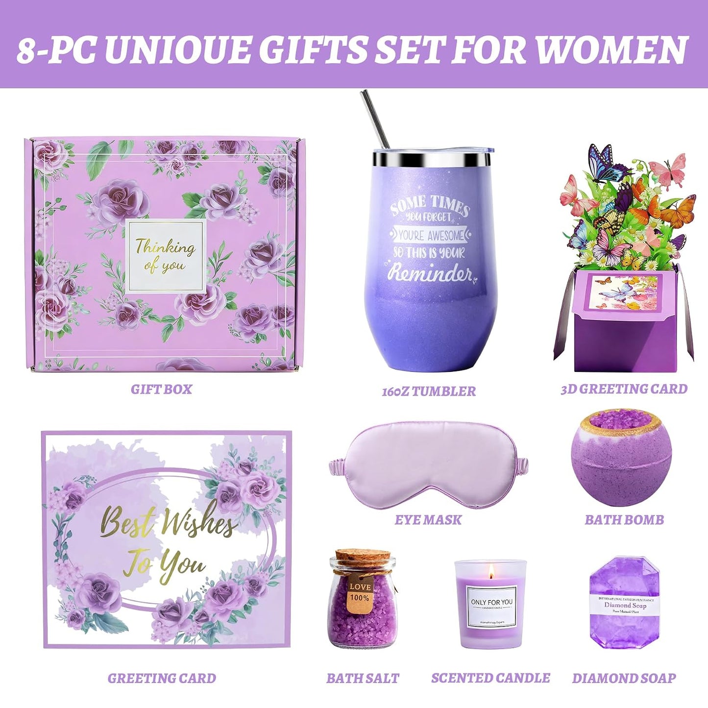 Birthday Gift for Women Spa Gift Set - Unique Get Well Soon Gifts for Women, Relaxing Self Care Package for Her, Christmas Stocking Stuffers Gifts for Mom, Wife, Sister, Friend(Lavender)