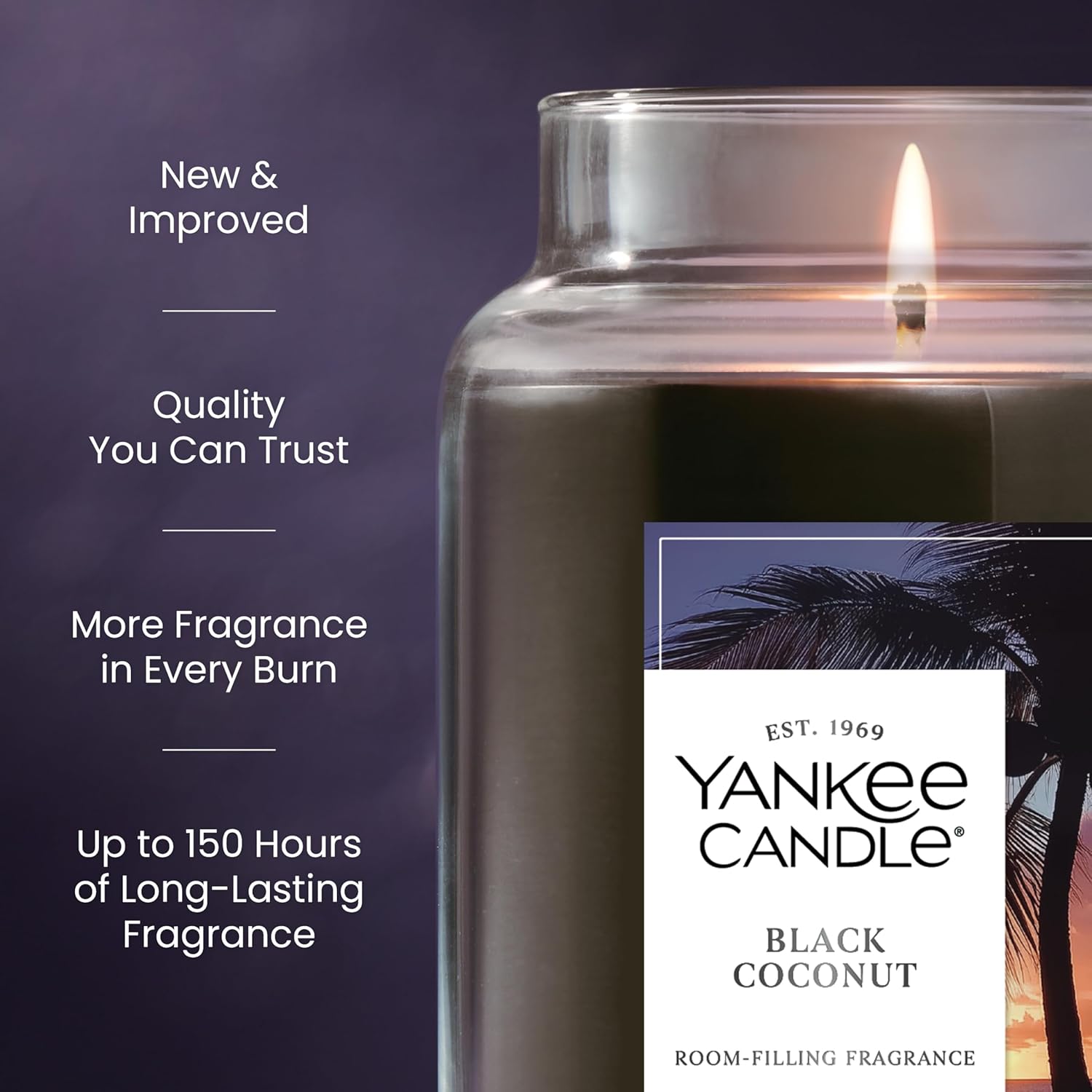 Yankee Candle Black Coconut, Scented Candle, 22oz Large Jar with up to 150 Hour Burn Time, Giftable