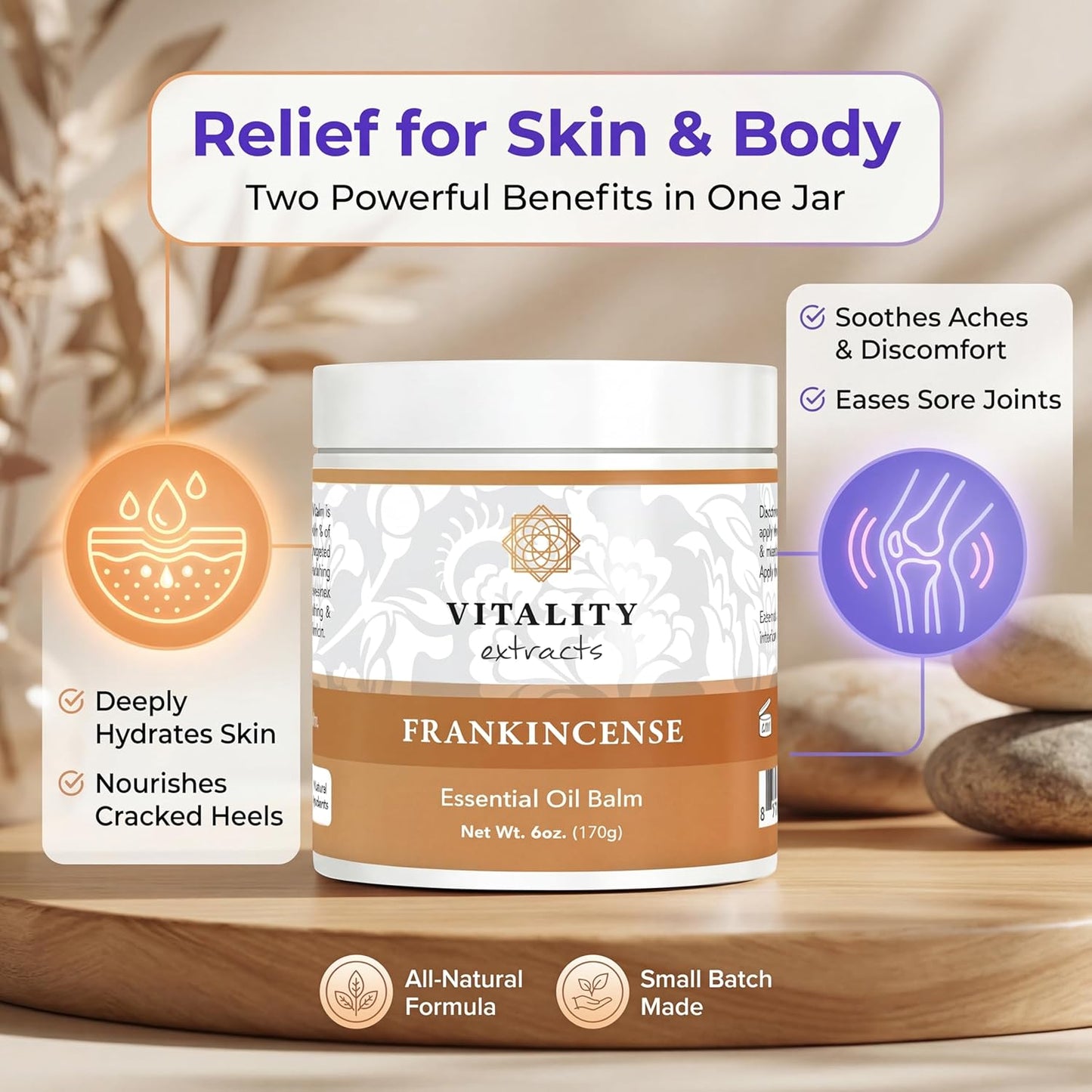 Vitality Extracts Frankincense Balm - 6oz, Boswellia Serrata, Beeswax, Olive Oil, Moisturizer for Dry, Cracked Skin, All Skin Types