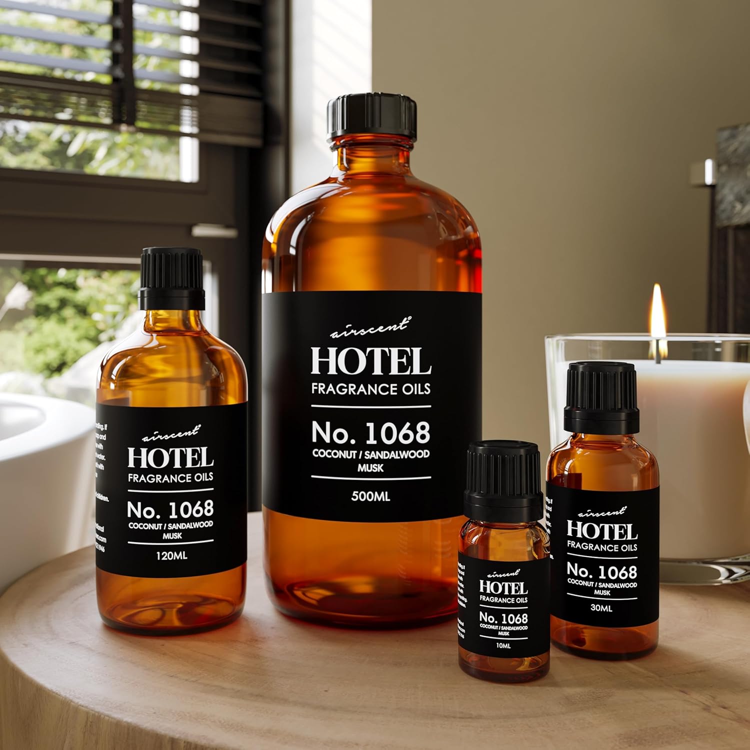 AirScent Hotel Diffuser Oil No. 1068 - Coconut Pina Colada Sandalwood - Premium Fragrance Oil for Ultrasonic and Waterless Diffusers and Crafting - 10 mL, 0.34 fl oz Glass Dropper Bottle