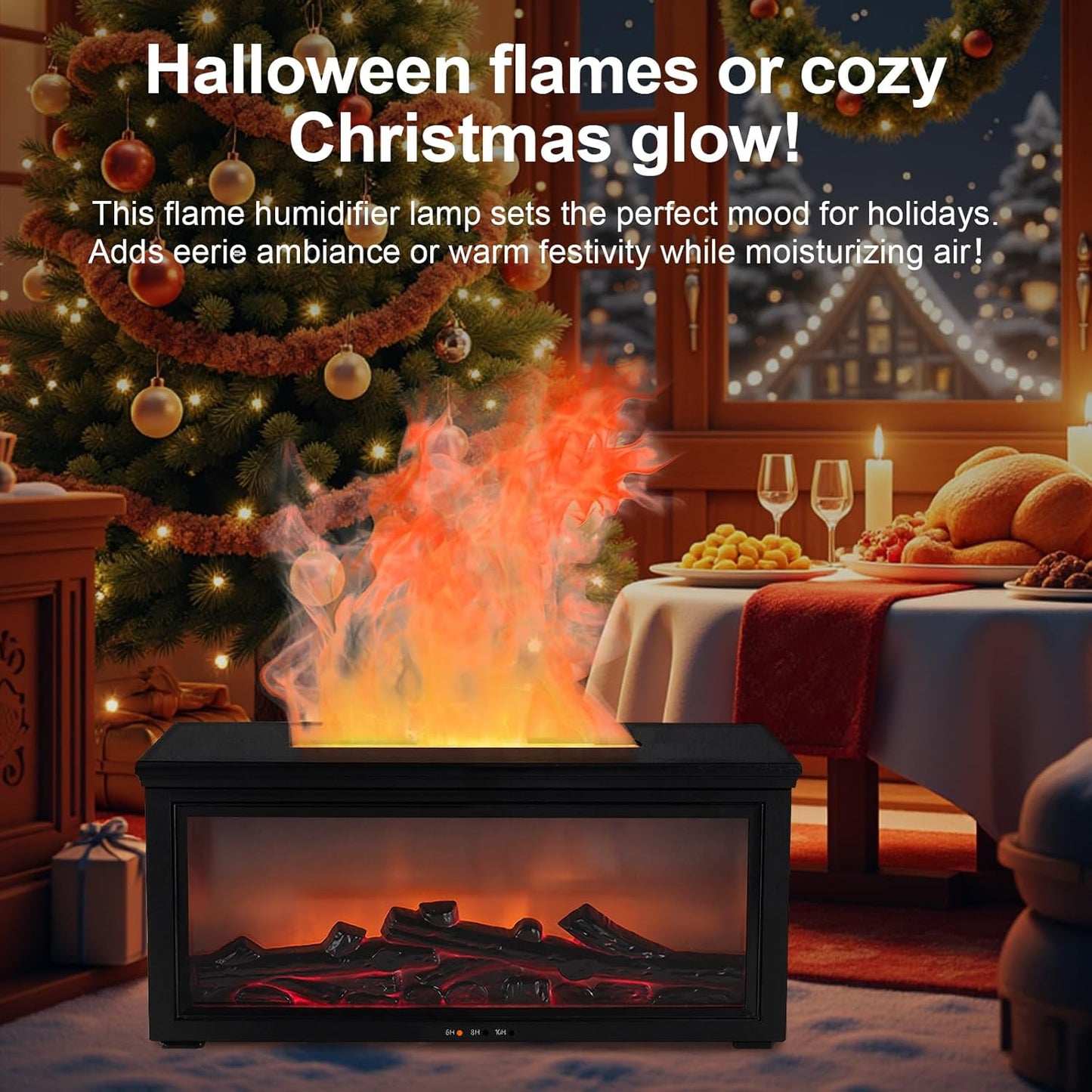 Fireplace Flame Essential Oil Diffuser Humidifier - Ultrasonic Aroma Diffuser with 7-Color Flame Effect, Remote Control & Auto-Off Timer for Bedroom, Home Office,Yoga(Black)