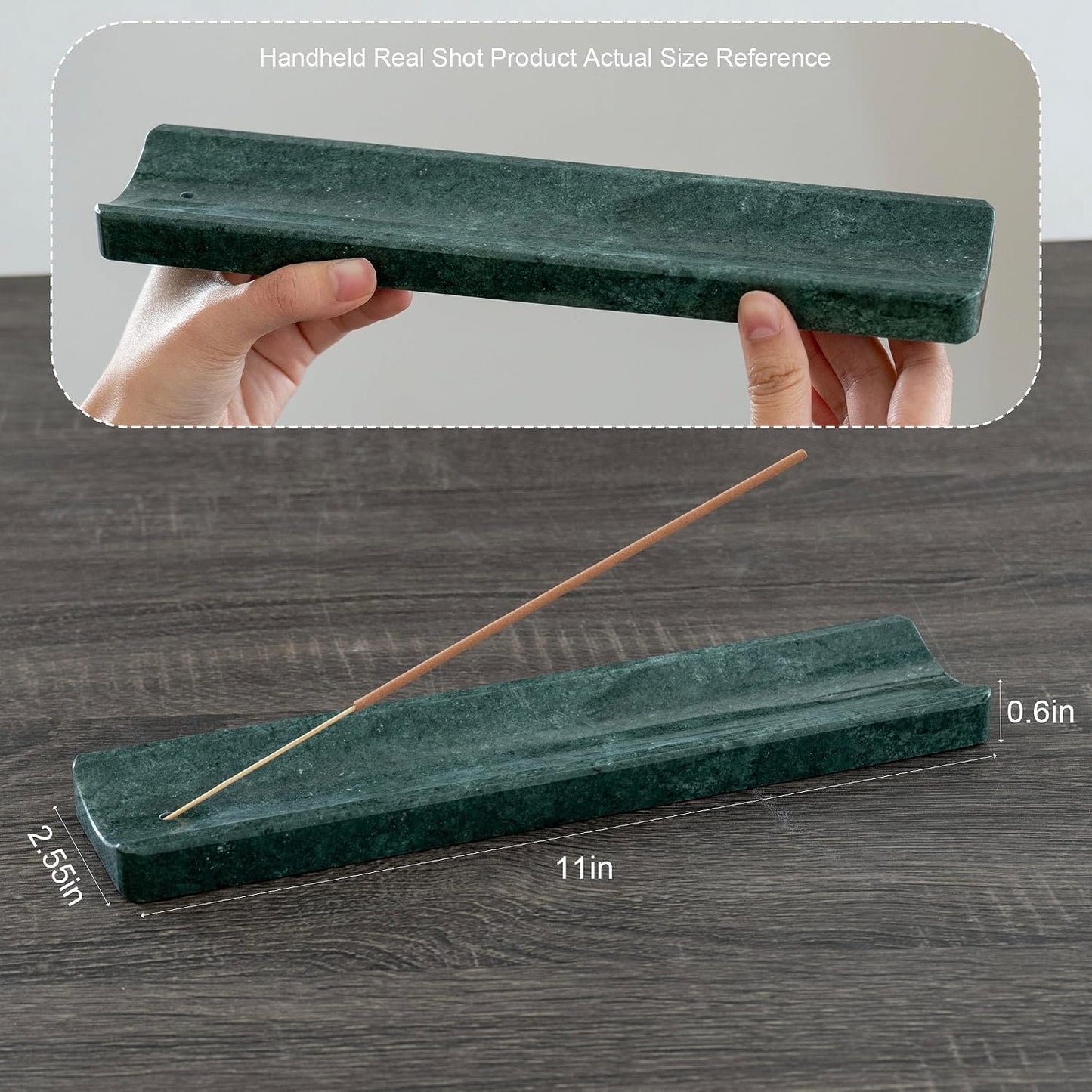 Marble Incense Holder Burner-Natural Stone Stick Incense Tray with Ash Catcher，20 Sticks & Brush - Elegant Decor for Meditation, Yoga, Home,Gift(Green)